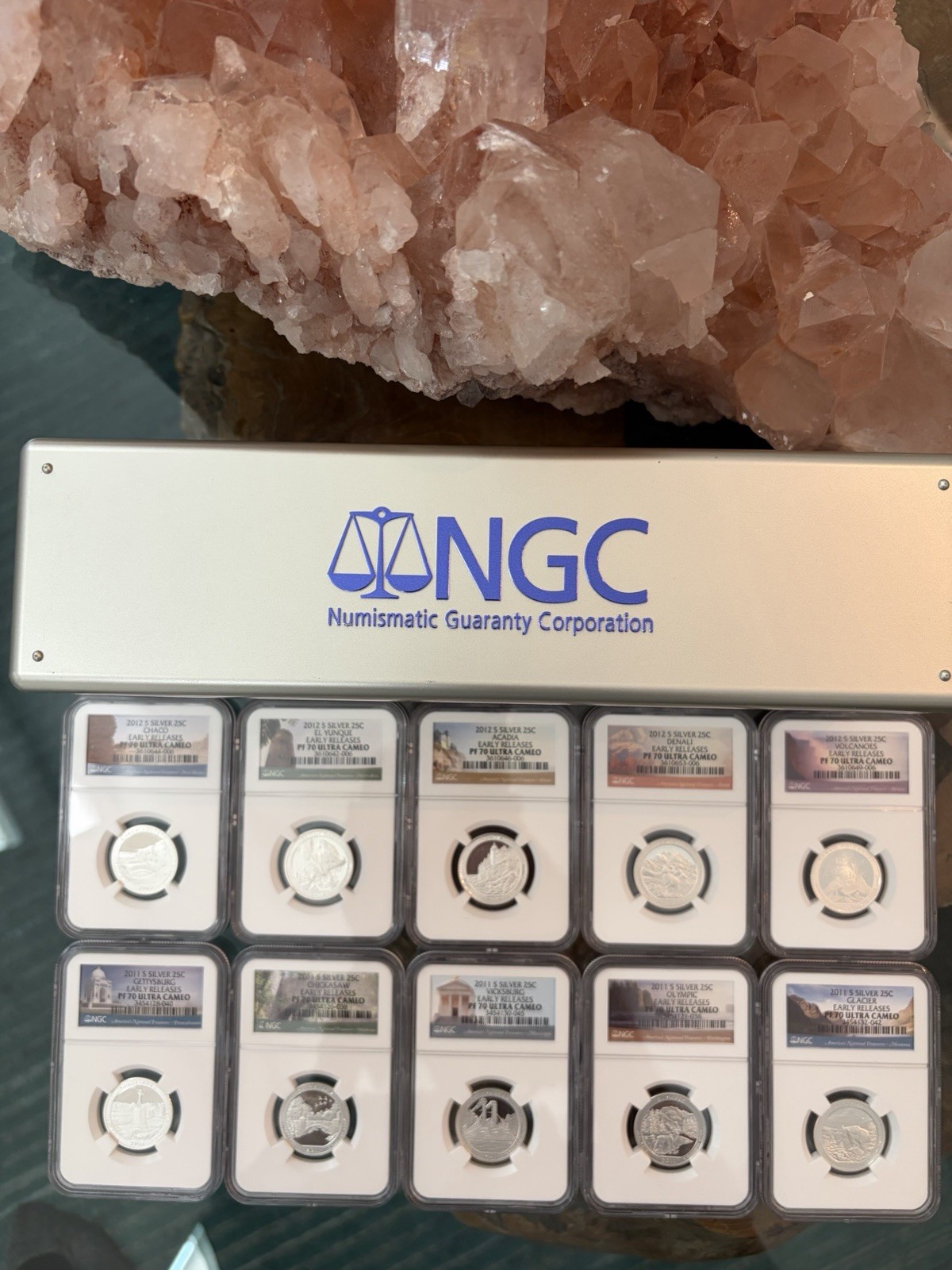 2011 S. SILVER and 2012 S. SILVER 25C 10-COIN SET ATB NGC PF 70 E.R. ULTRA CAMEO