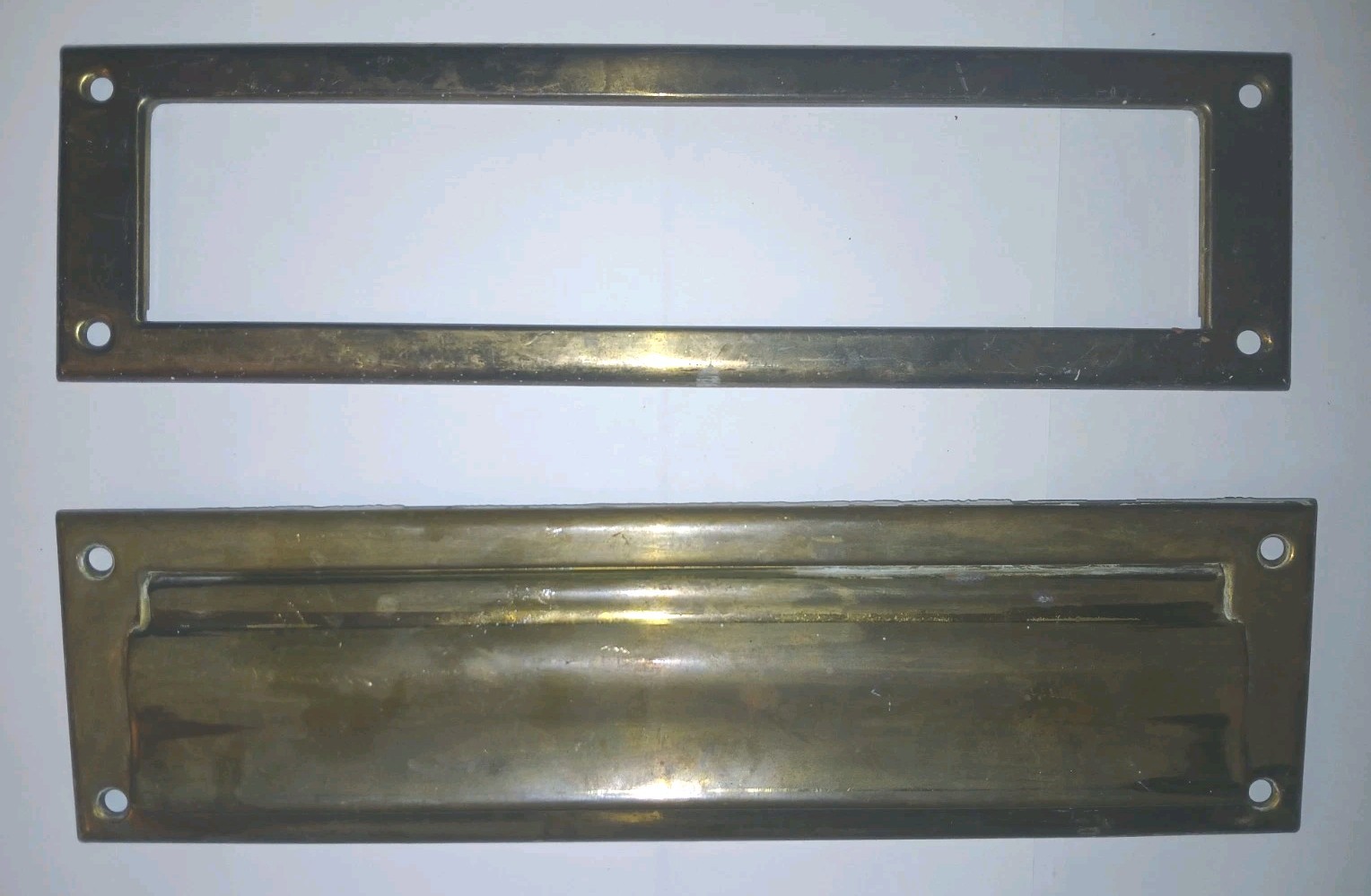 Vintage Large Antique Solid Brass 13x3.5 Letter Mail Door Spring Slot Both Sides Vintage Large Antique Solid Brass 13x3.5 Letter Mail Door Spring Slot Both Sides