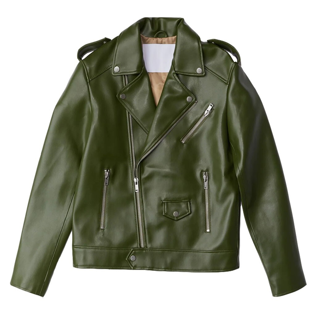 Womens Stylish Motorcycle Green Biker Jacket Chic Spring Summer Female Jacket