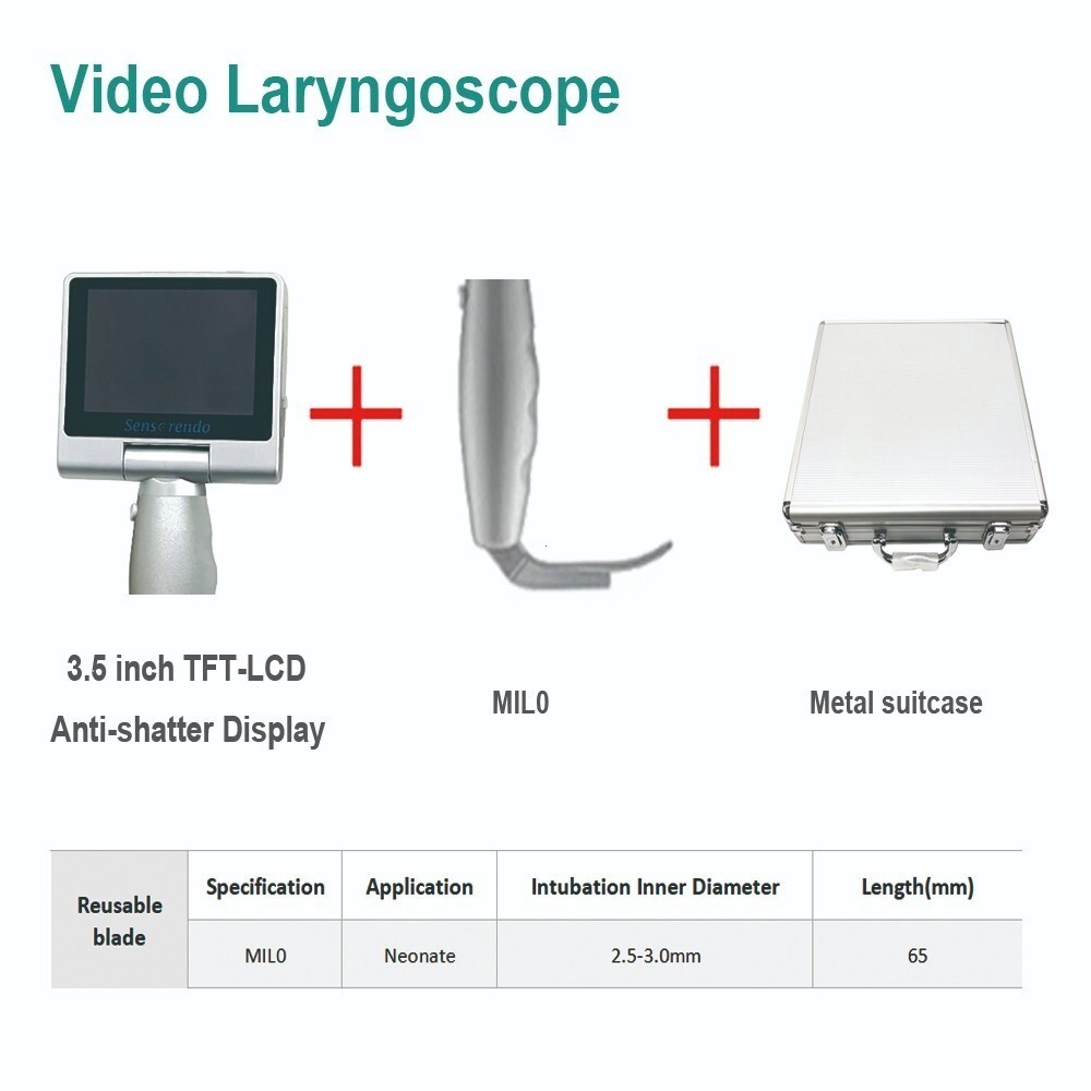 3.5” Touch Screen Video Laryngoscope6 Reusable Metal Blades Included-Choose Size