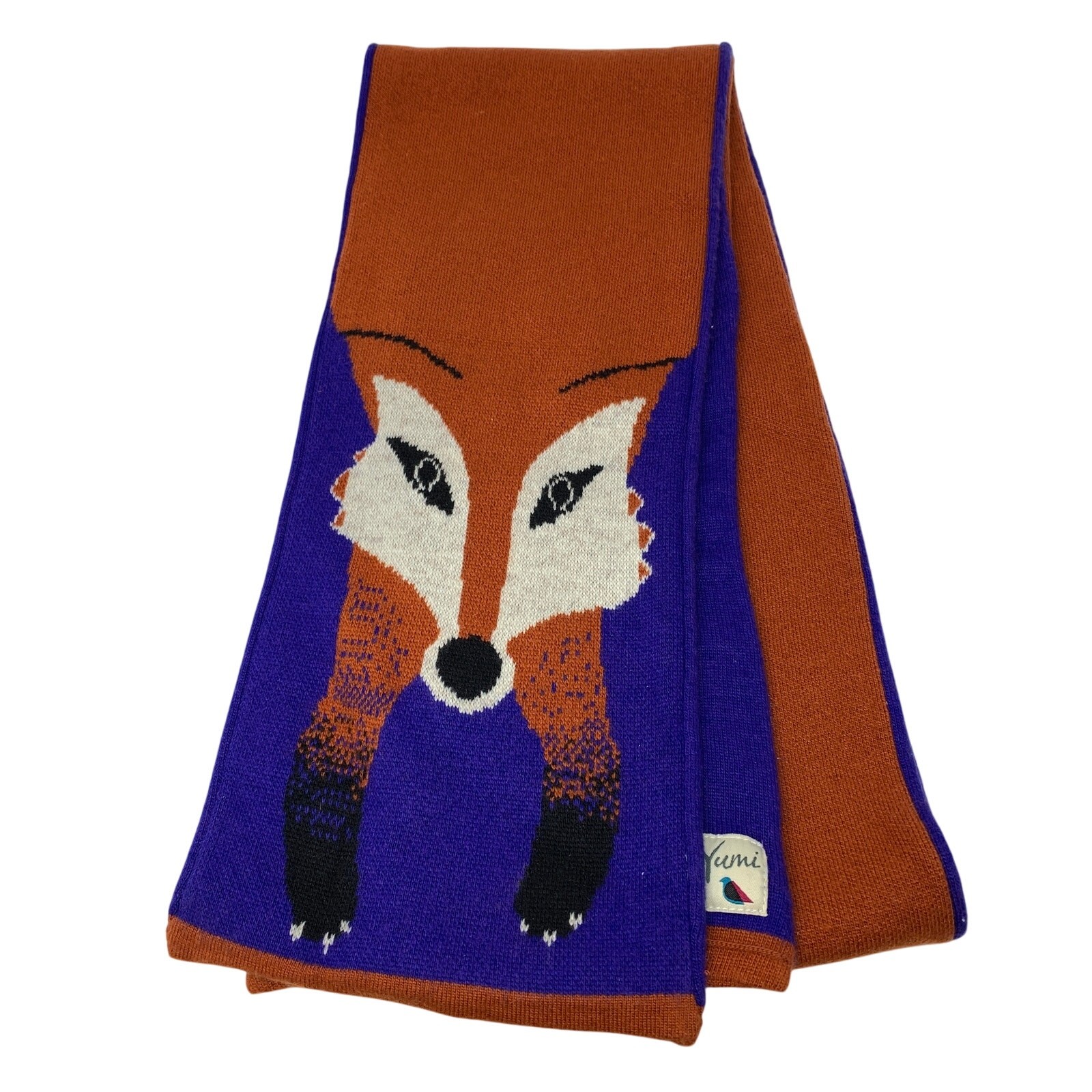 Modcloth Yumi Fox Print Scarf Orange + Blue Wool Angora Blend Modcloth Yumi Fox Print Scarf Orange + Blue Wool Angora Blend