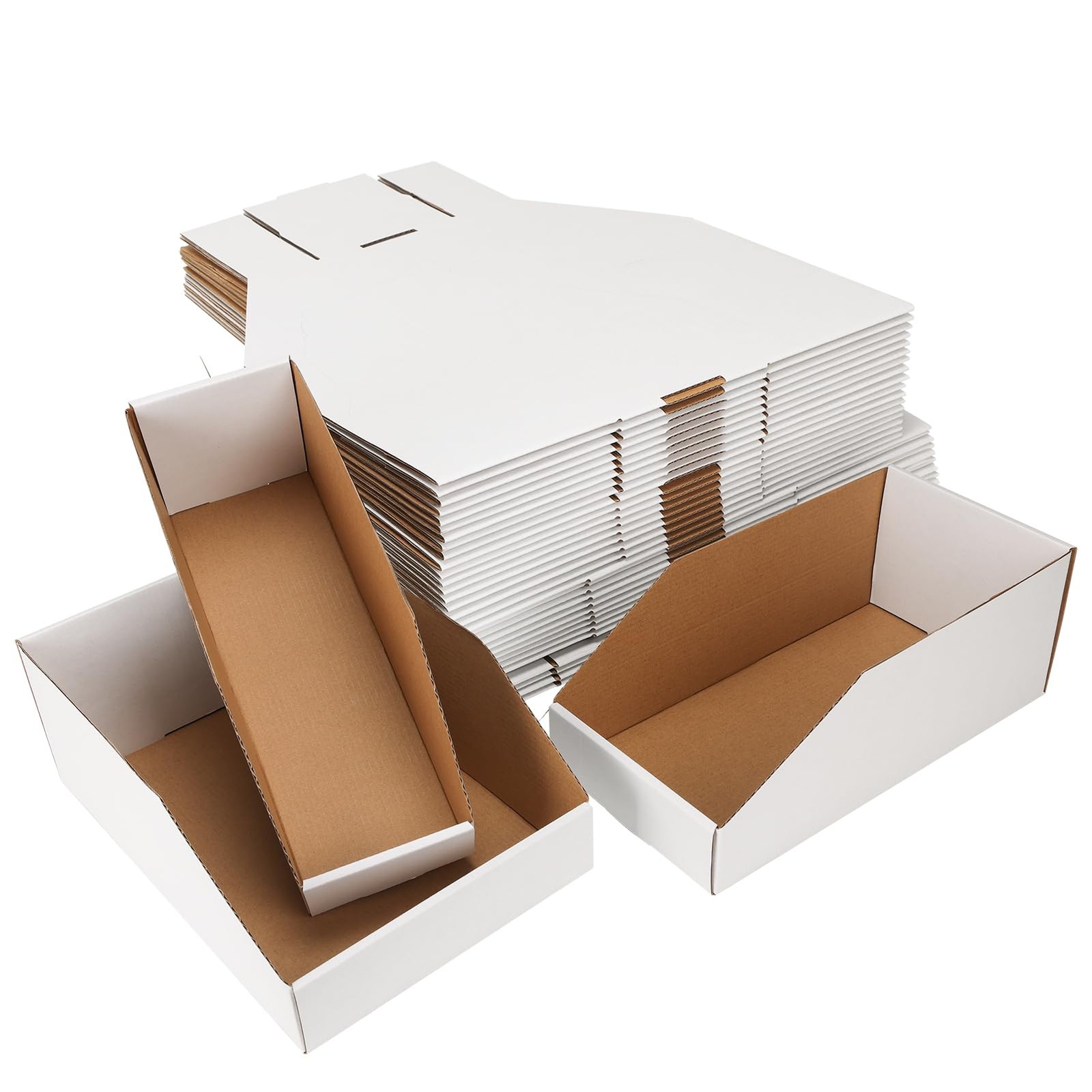 EXYGLO Cardboard Storage Bins Assorted Mixed 12x4/6/8x4.5 Inches, White EXYGLO Cardboard Storage Bins Assorted Mixed 12x4/6/8x4.5 Inches, White