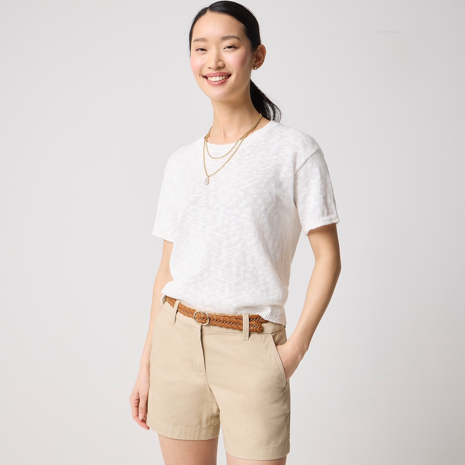 NWT J.Crew Factory Size M Short-sleeve Relaxed Beach Sweater Pullover Ivory