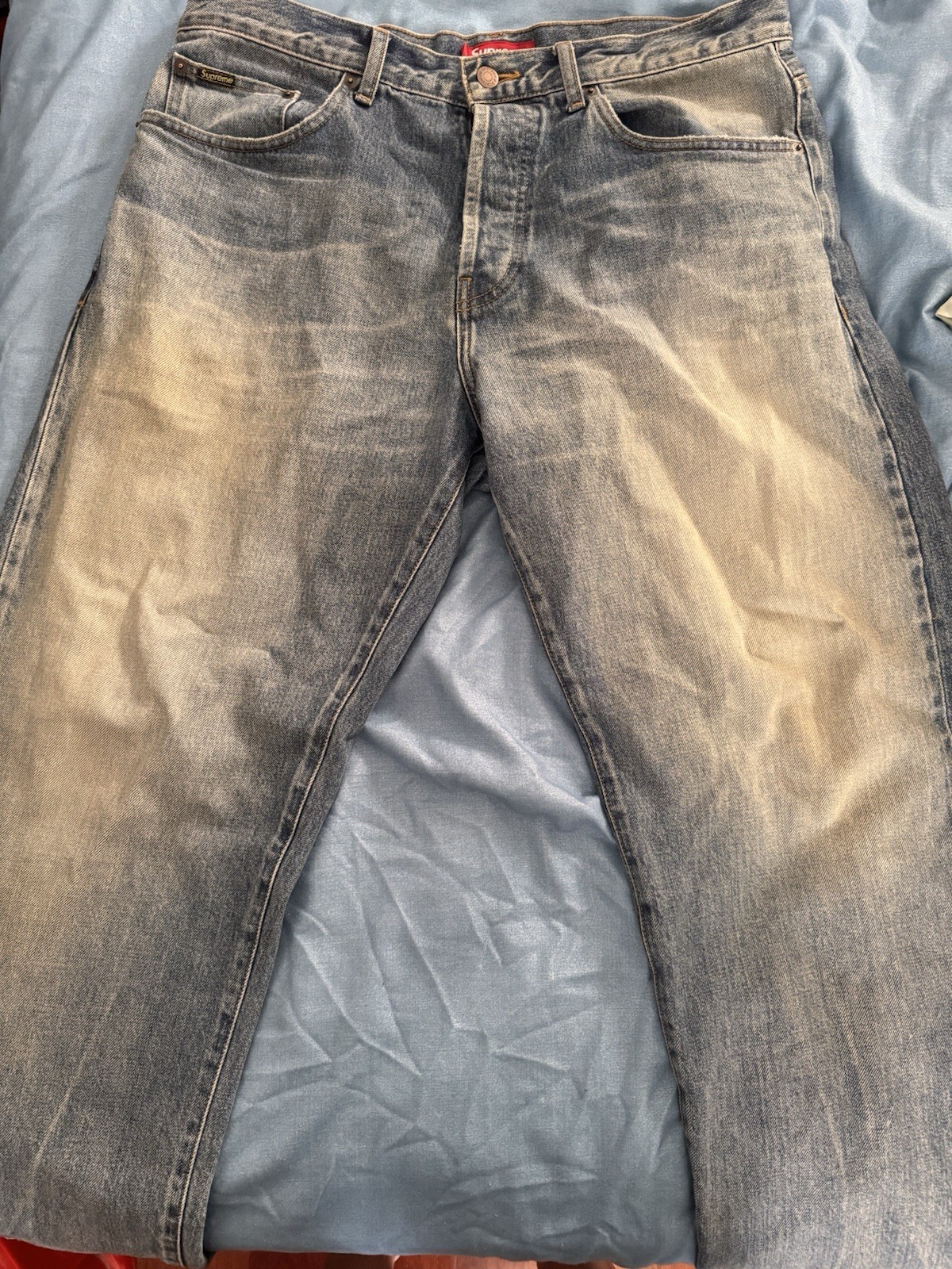 Supreme Distressed Slim Straight Men’s Waist 34 Length 32 Blue Denim Jeans