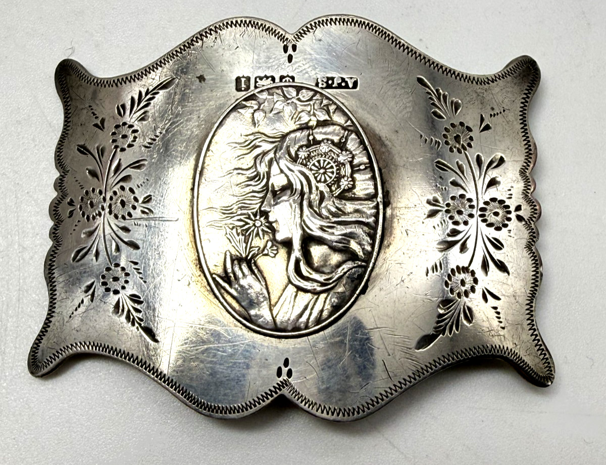 Antique Arthur J. Smith England Silver Art Nouveau Galaxy/Lady Belt Buckle 1908