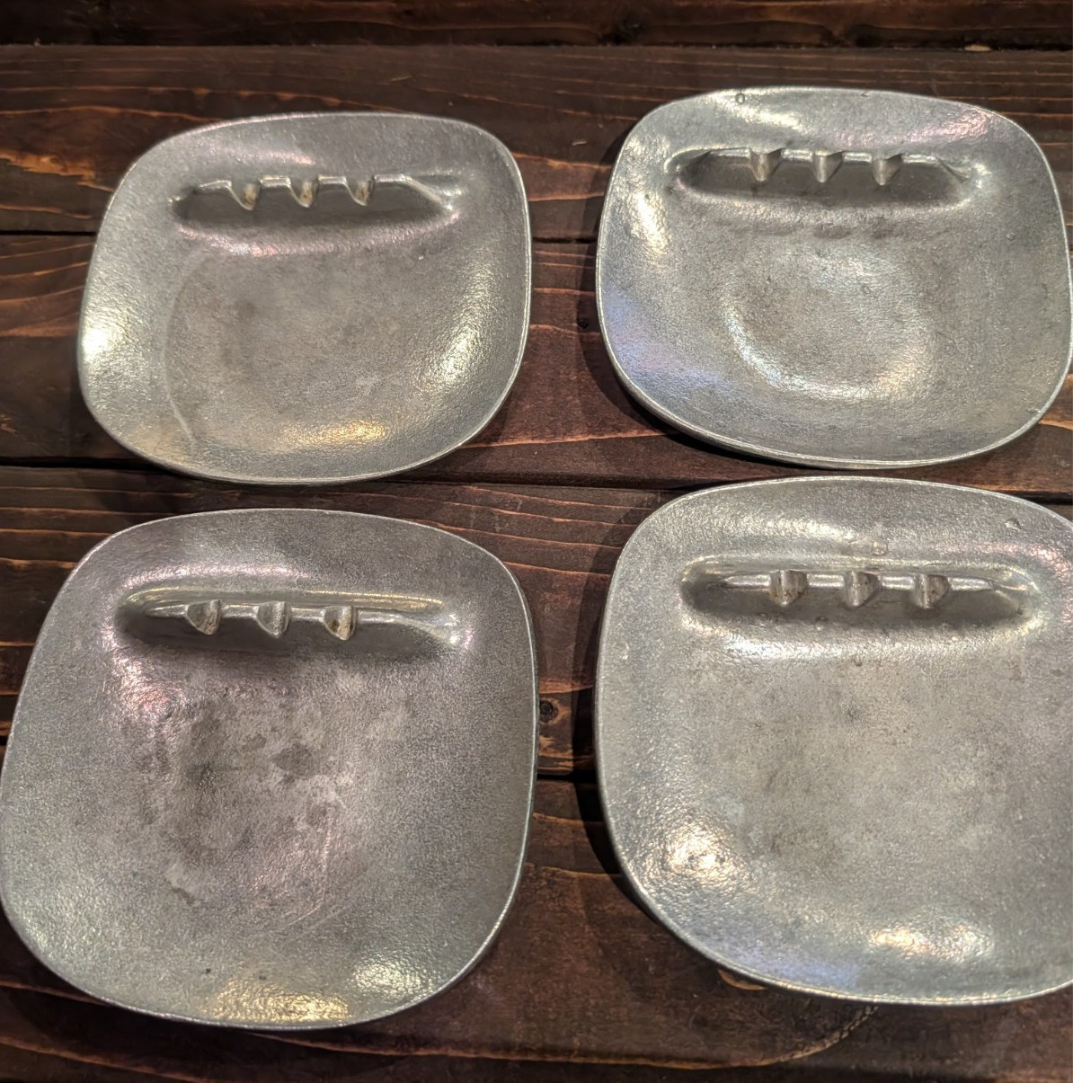 Vintage Wilton Armetale Pewter Ashtray Set of 4 Square Individual Cigarette Vintage Wilton Armetale Pewter Ashtray Set of 4 Square Individual Cigarette