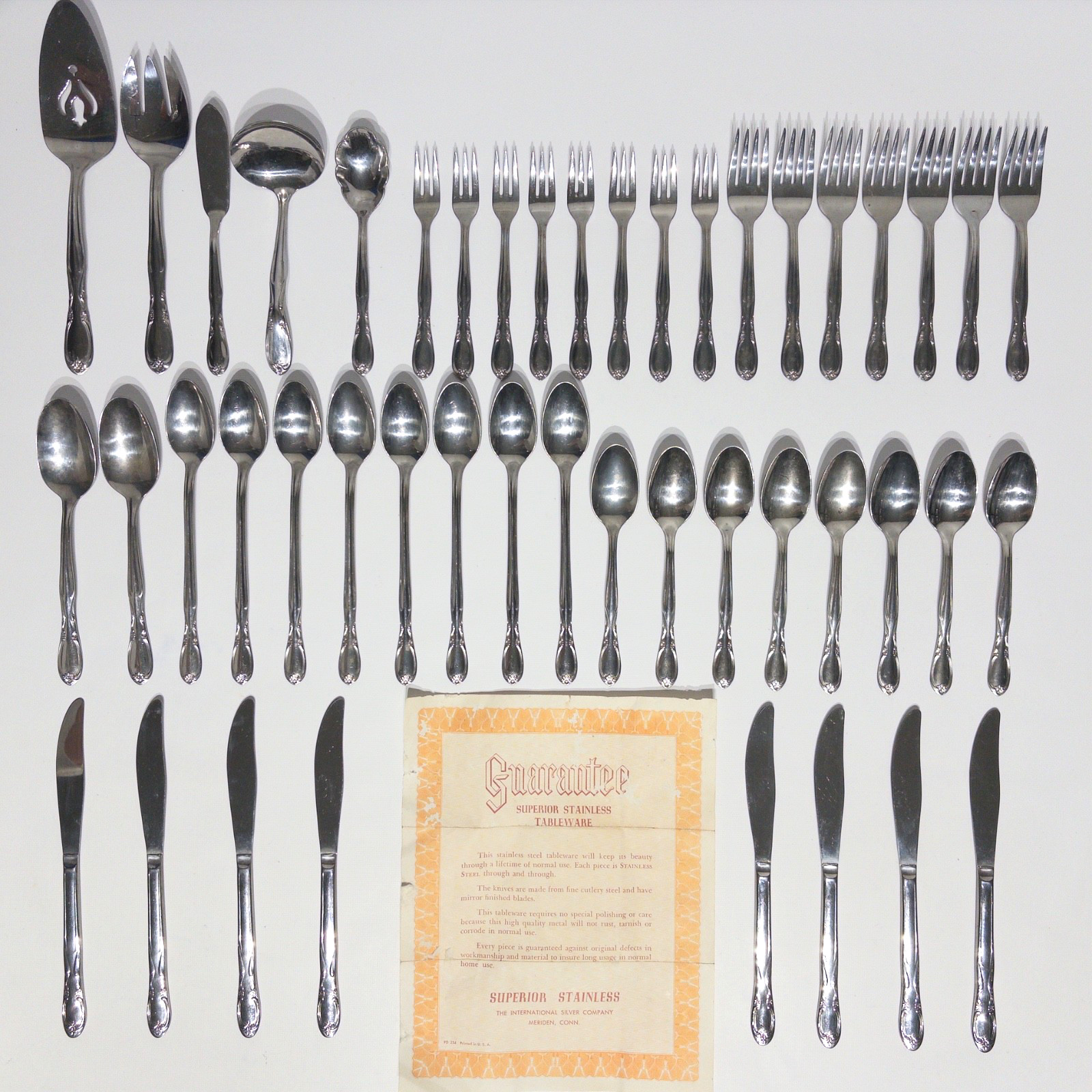 VTG Superior Stainless USA Chapel Hill Flatware Set 46 Pcs Original Certificate