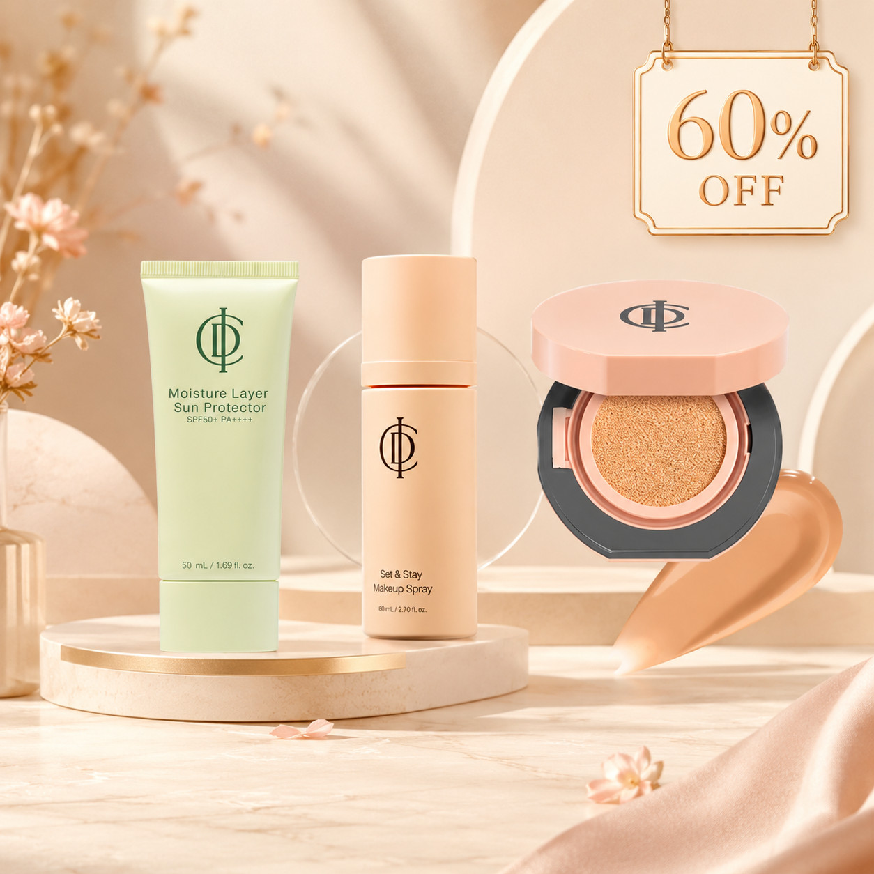 The Glow Makeup 3PC Set Cushion Sunscreen Spray US Seller freeshipping