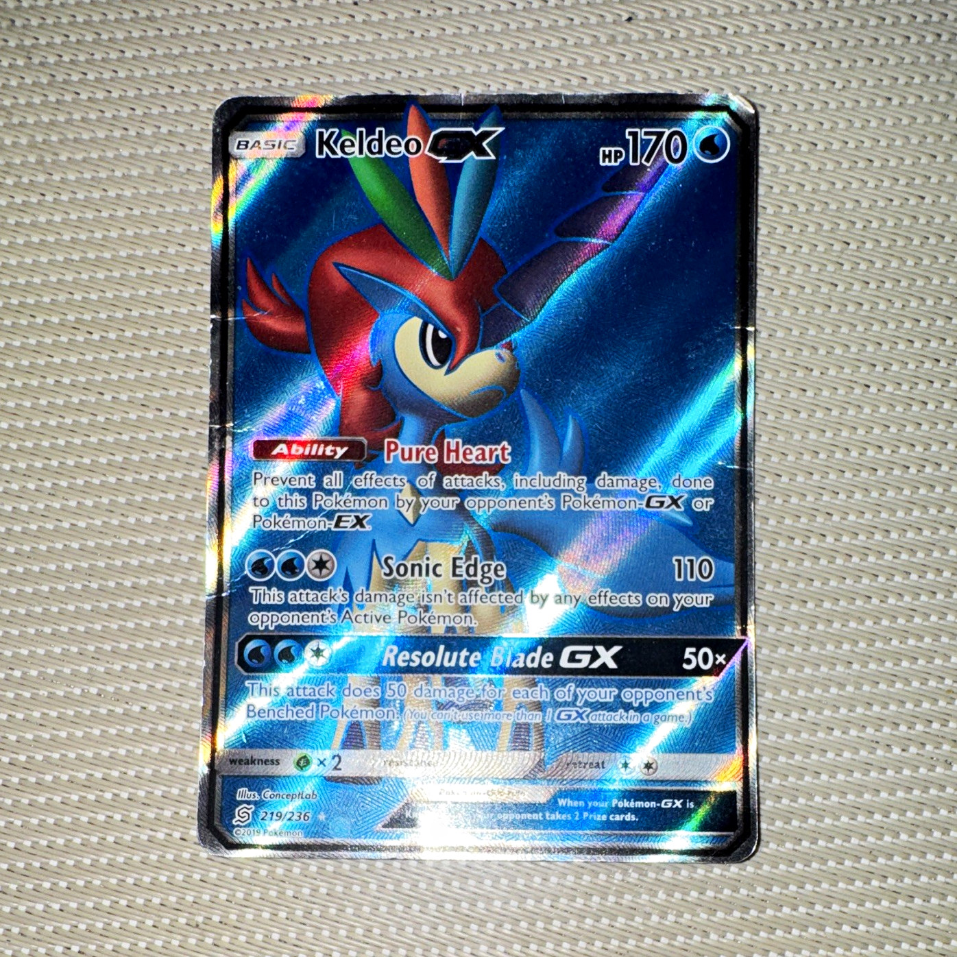 Pokemon TCG Keldeo GX 219/236 Unified Minds Full Art Holo Ultra Rare 2019 Pokemon TCG Keldeo GX 219/236 Unified Minds Full Art Holo Ultra Rare 2019