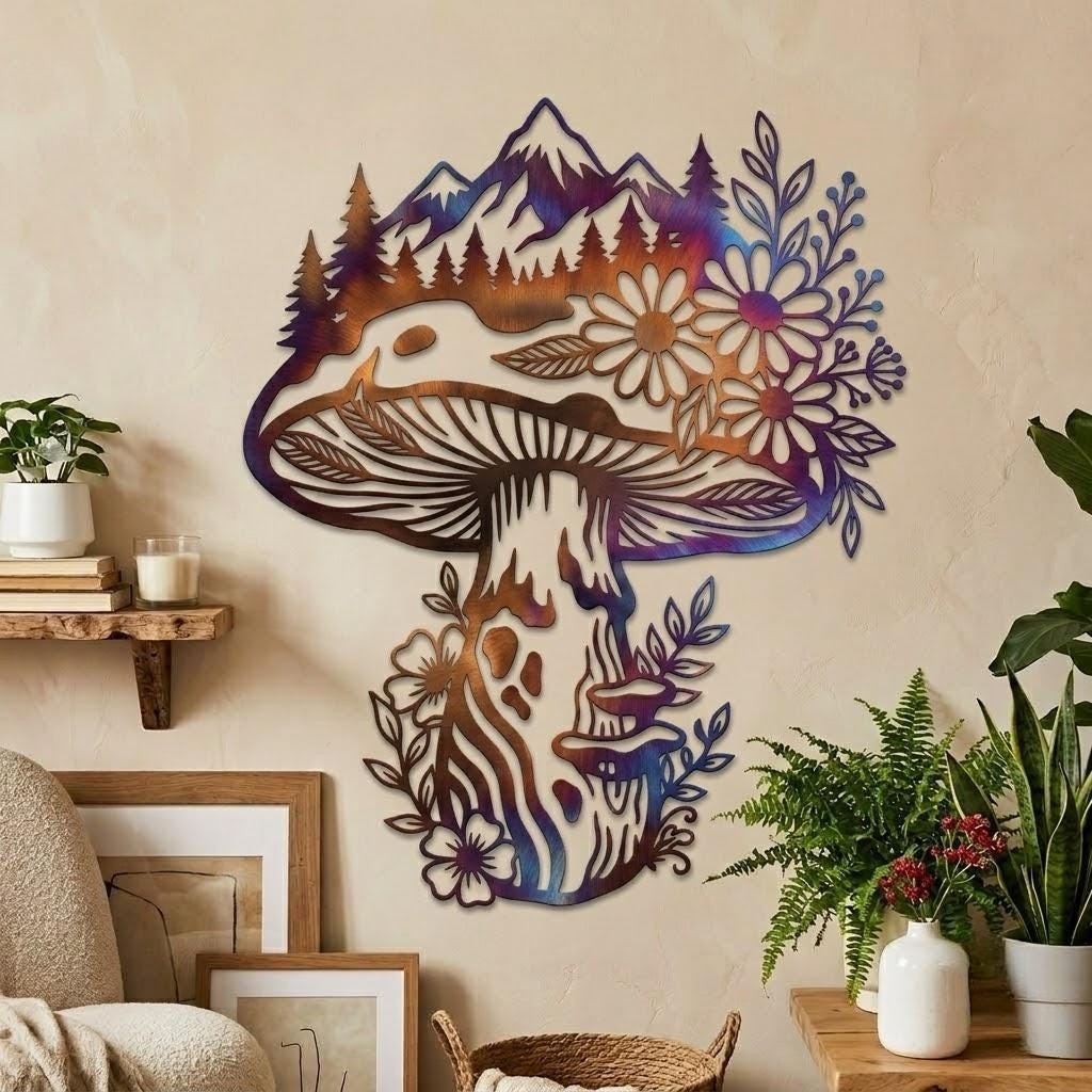 Mushroom Metal Wall Art, Forest Mushroom Wall Decor, Botanical Mushroom Metal Mushroom Metal Wall Art, Forest Mushroom Wall Decor, Botanical Mushroom Metal