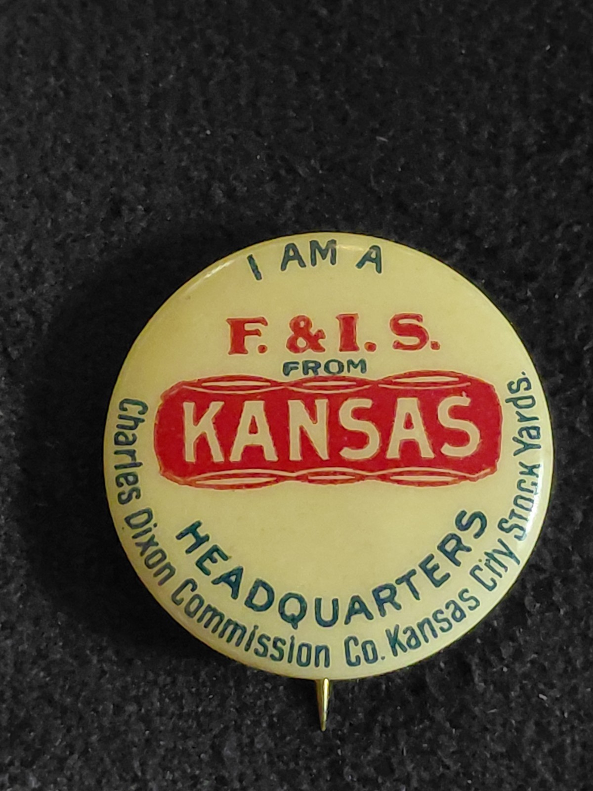 Antique Rare 1894 Pinback Button/Paper Insert/Date & Maker/Kansas Stockyards