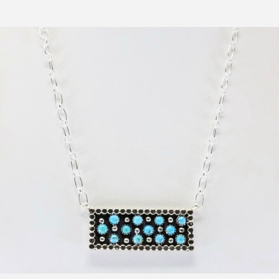 Native America Navajo Sterling Silver Turquoise Necklace By Kenny Lonjose
