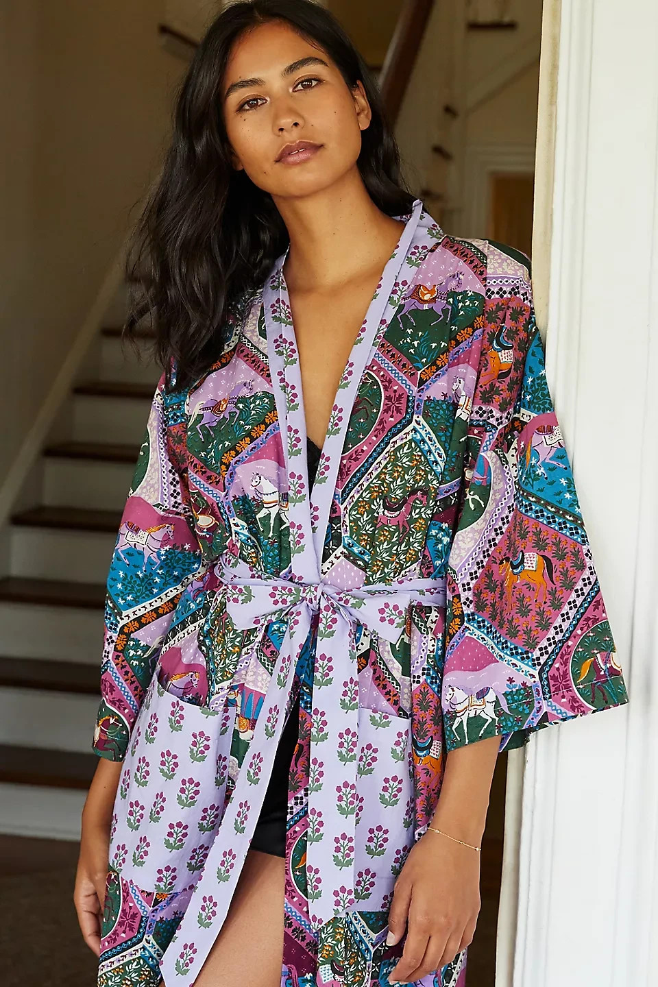 Anthropologie Printfresh Sleep Robe Mulberry High Horse Organic Size L/XL NEW