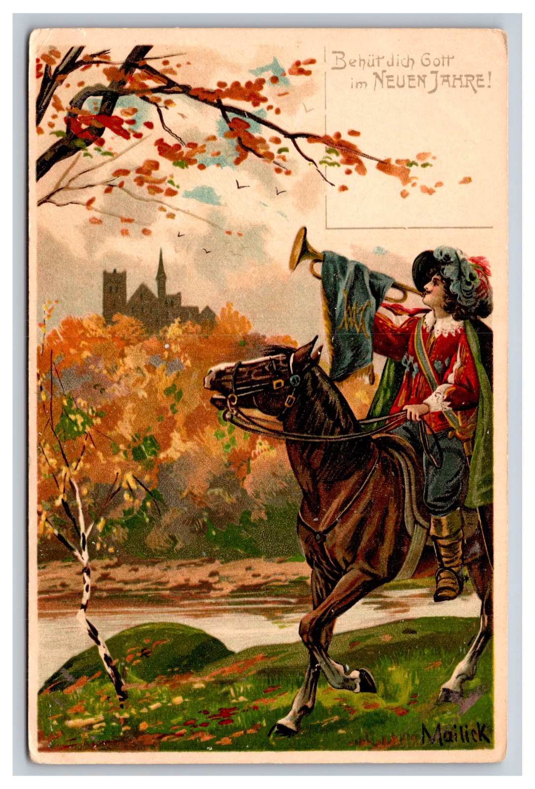 Antique German New Year Postcard Artist Signed Alfred Mailick