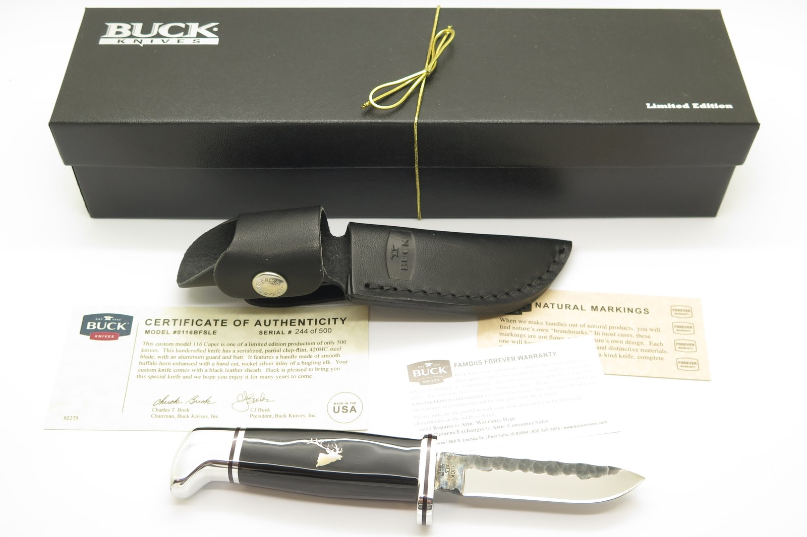 2013 Buck 116 Caper Custom Buffalo Horn Elk Inlay Fixed Blade Hunting Knife 2013 Buck 116 Caper Custom Buffalo Horn Elk Inlay Fixed Blade Hunting Knife