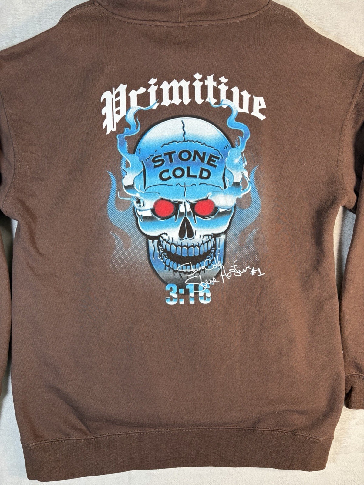 Primitive x WWE Stone Cold Steve Austin 3:16 Hoodie Mens 2XL Brown Skull