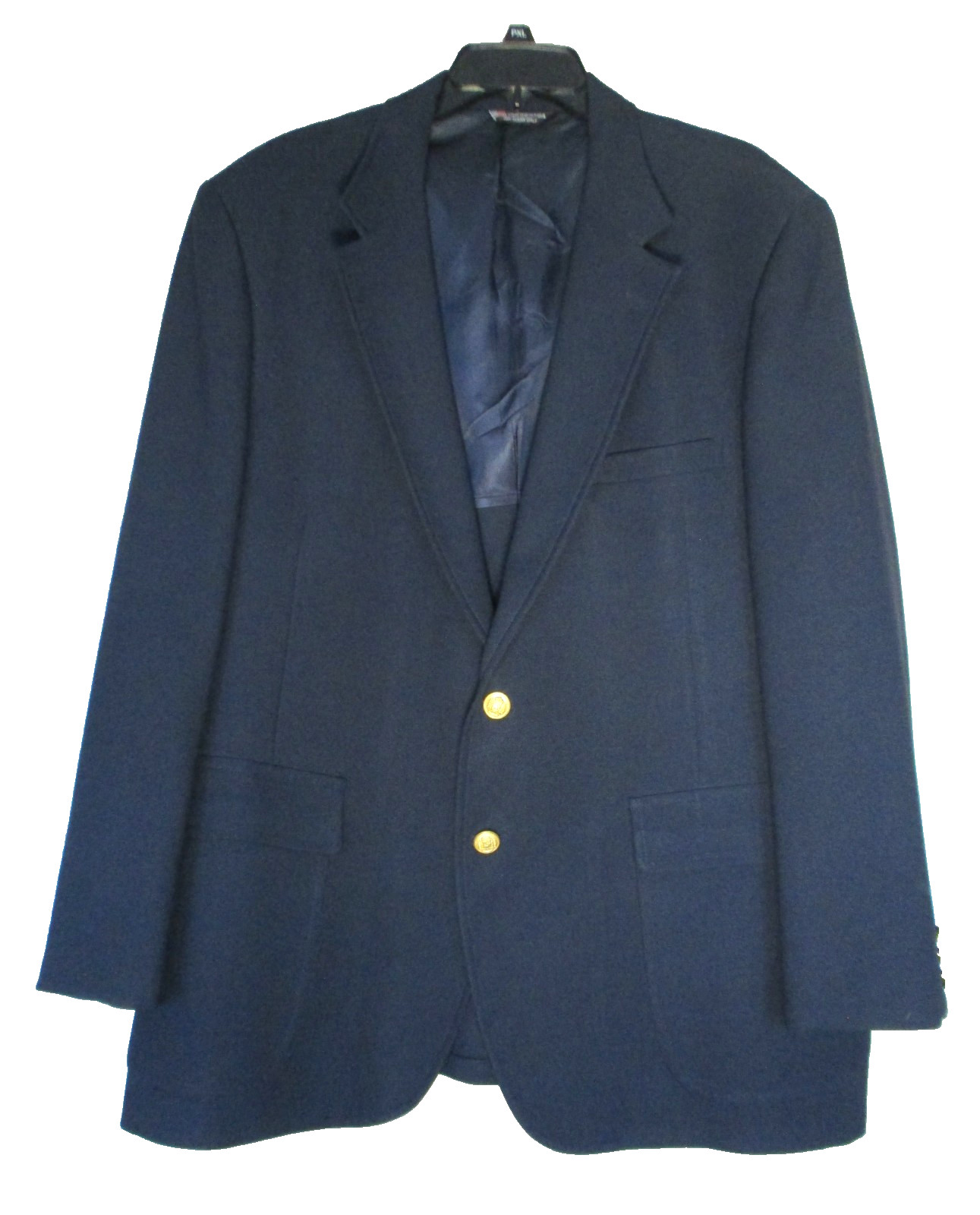 Vtg Hardwick Clothes Mens 48R Blue Blazer Two Button Gold Buttons Jacket USA
