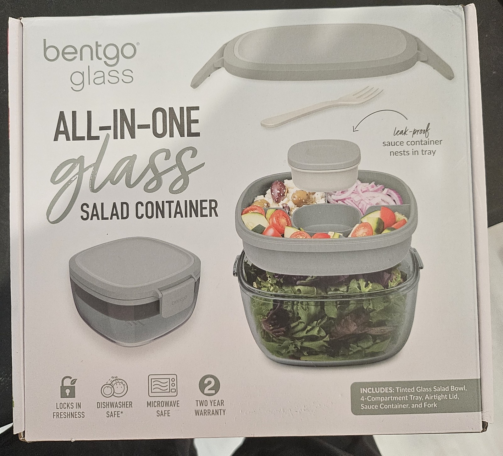 Bentgo 7.6c Glass All-in-One Salad Container Mod Curves Serene Green