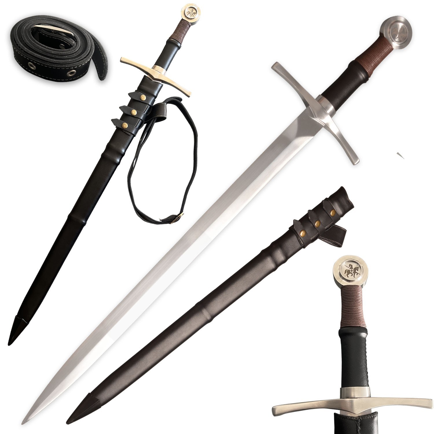 Black Medieval Western Sword with Belts Handmade High Manganese Steel Full Tang. Black Medieval Western Sword with Belts Handmade High Manganese Steel Full Tang.