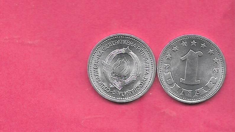 YUGOSLAVIA KM36 1963 UNCIRCULATED-UNC MINT-BU OLD EXCELLENT ALUMINUM  DINAR COIN