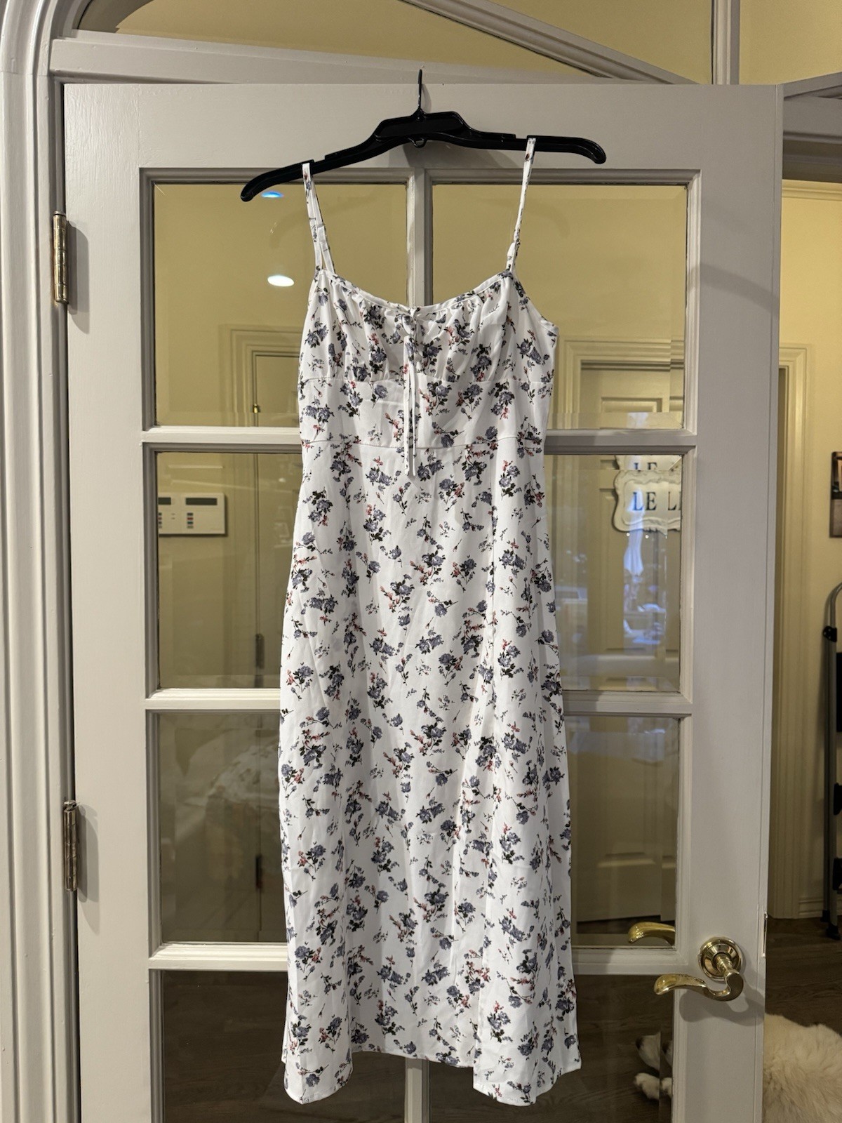 SHEIN Women\'s S Floral Maxi Dress White Blue Pink Spaghetti Strap Tie Front