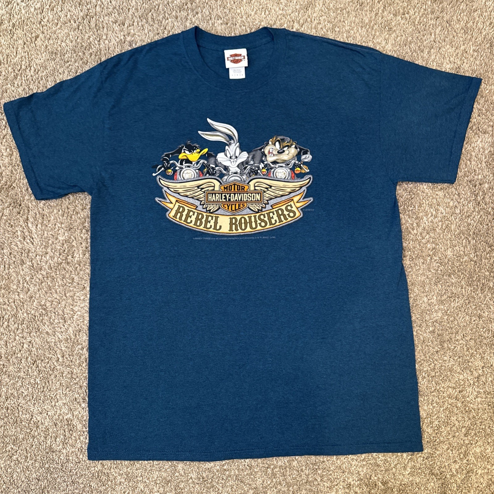 Vintage Looney Tunes Tasmanian Devil Bugs Bunny Harley Davidson T-shirt Large