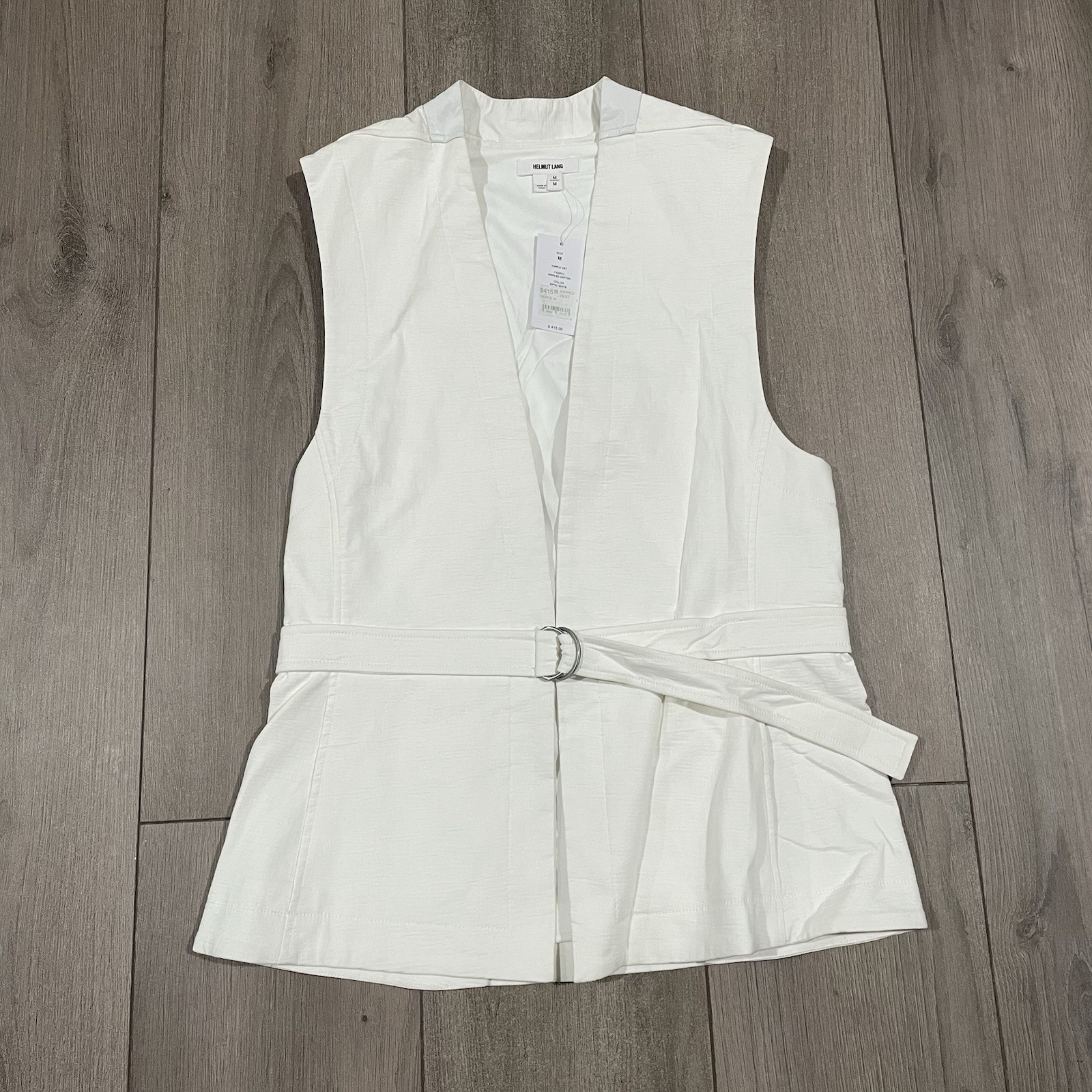 NWT $415 Helmut Lang Sleeveless Rippled Vest Vented Belted Optic White Women MED