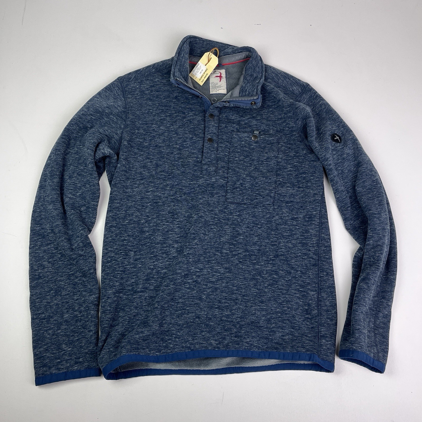 NWT Relwen Men\'s Blue Mock Neck Snap T Button Lined Fleece Pullover Medium New NWT Relwen Men\'s Blue Mock Neck Snap T Button Lined Fleece Pullover Medium New