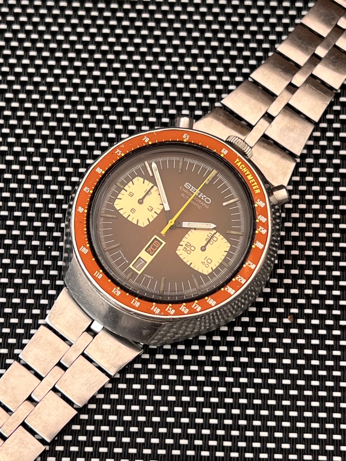 SEIKO 6138-0040 Automatic Chronograph Watch Vintage Mens BULLHEAD Brown Dial