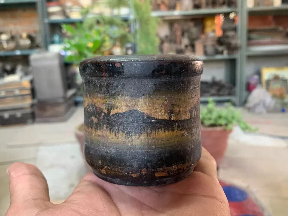 Antique North Indian Handcrafted Wooden Cup with HandPainted Mountain Landscape Antique North Indian Handcrafted Wooden Cup with HandPainted Mountain Landscape