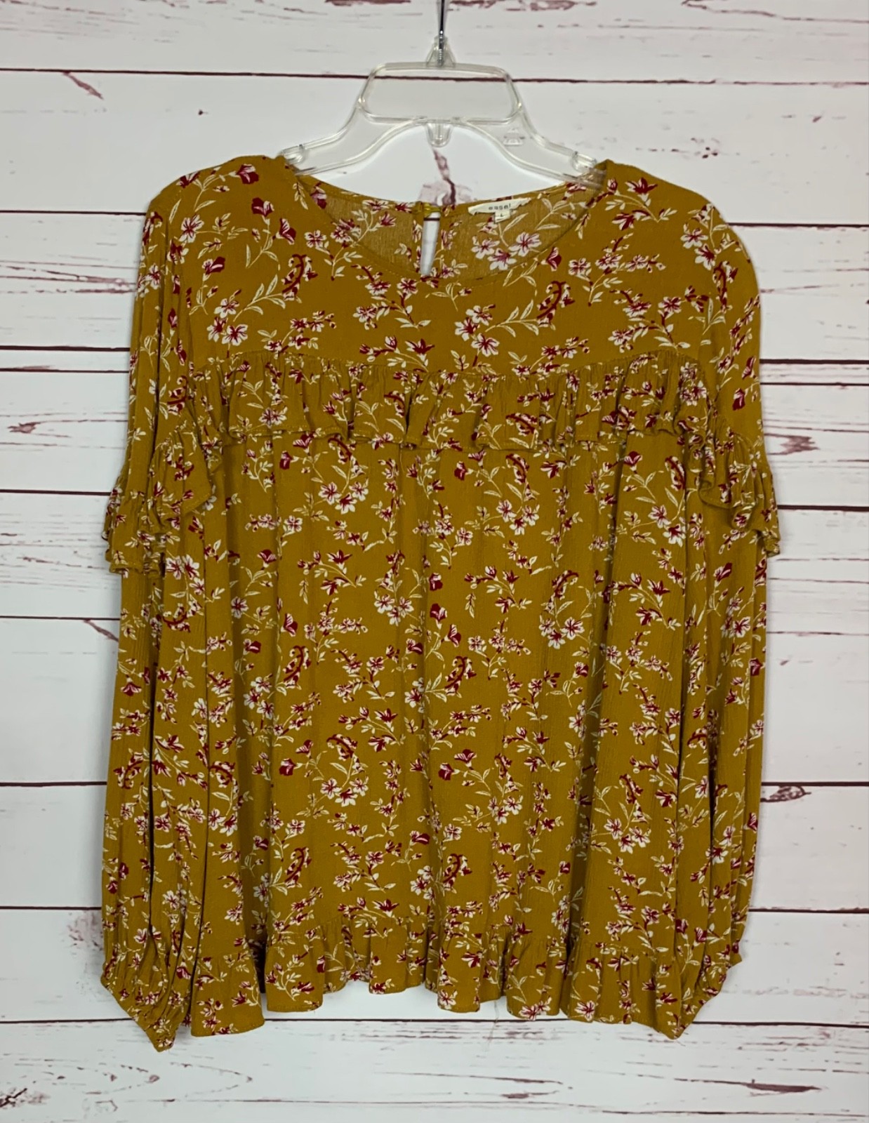 Easel Anthropologie Women\'s L Large Mustard Floral Boho Fall Long Sleeve Top Easel Anthropologie Women\'s L Large Mustard Floral Boho Fall Long Sleeve Top