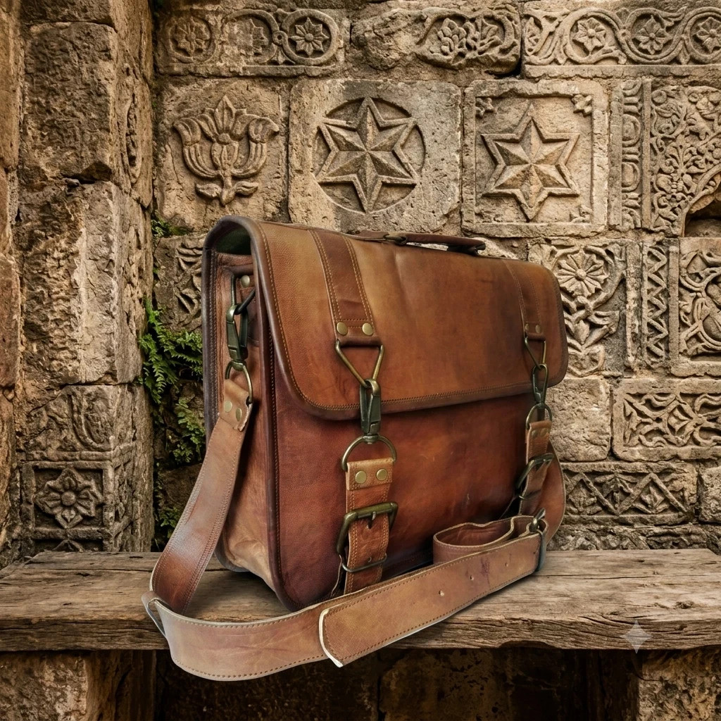 Men's Genuine Vintage Goat Leather Messenger Bag Shoulder Laptop Bag Briefcase