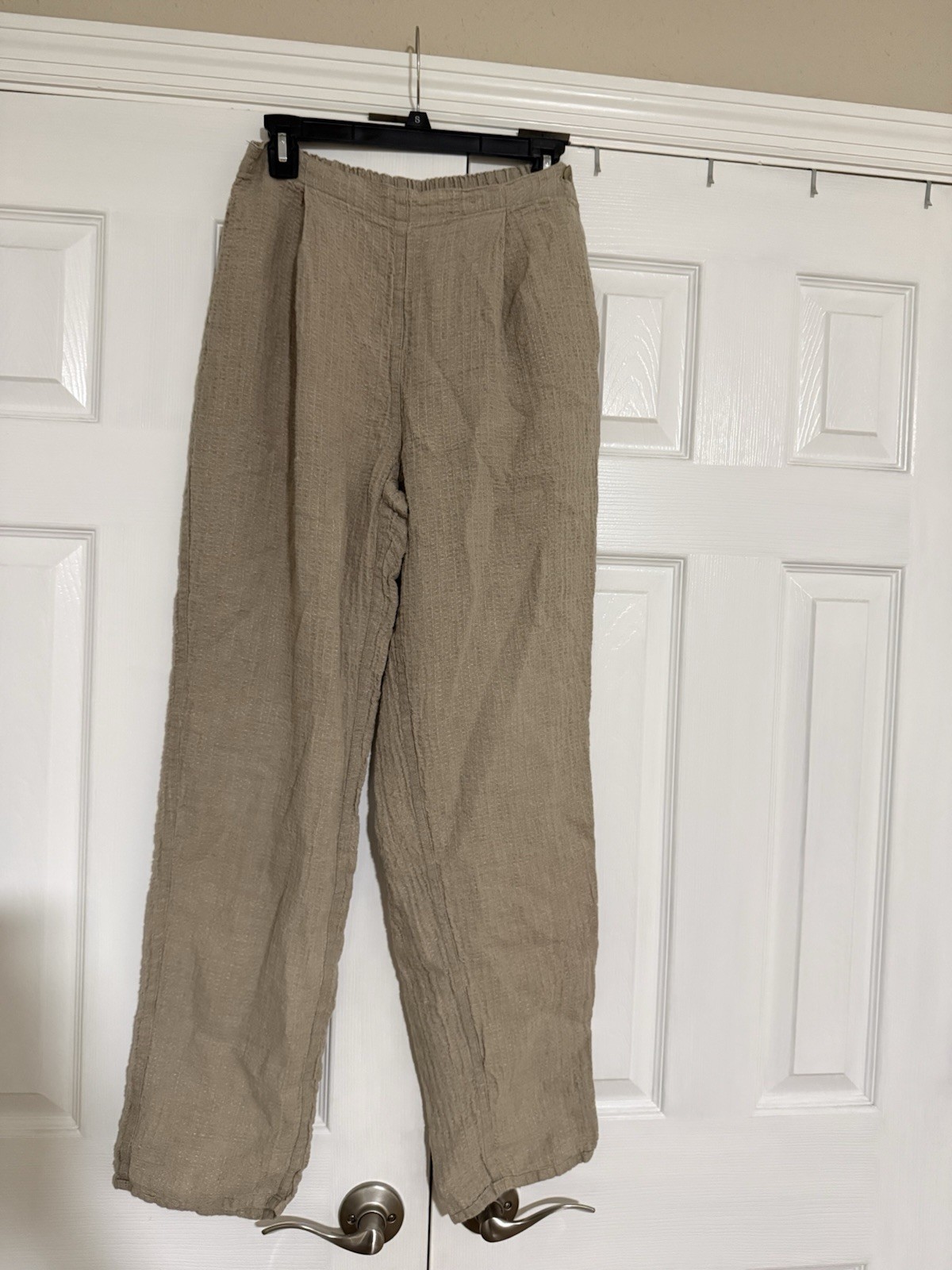 100% linen FLAX by Jeanne Engelhart Women’s Beige Pull-On Pants Pockets 