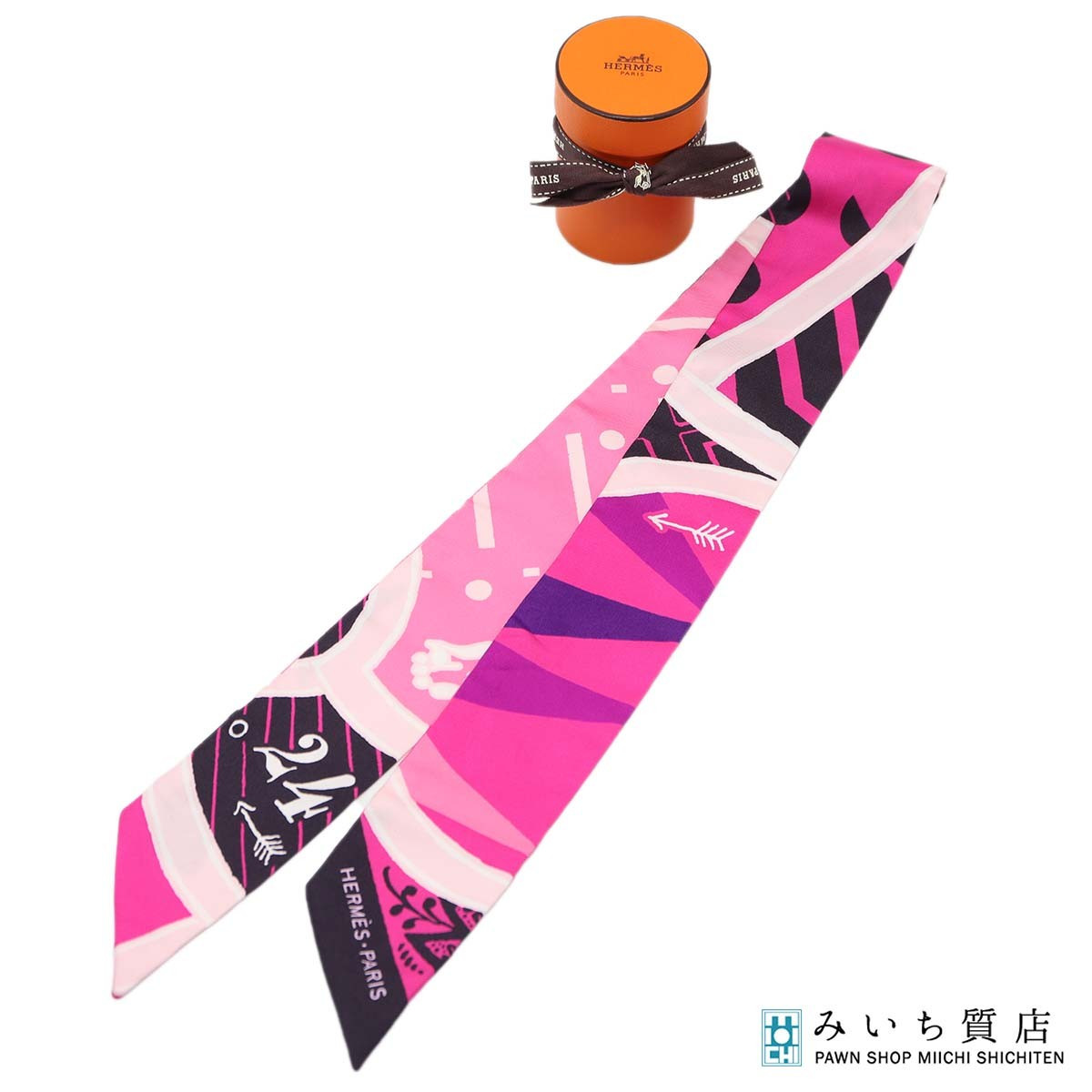 Hermes Twilly Jeu De Soie Uniforme Silk Scarf Pink Multicolor