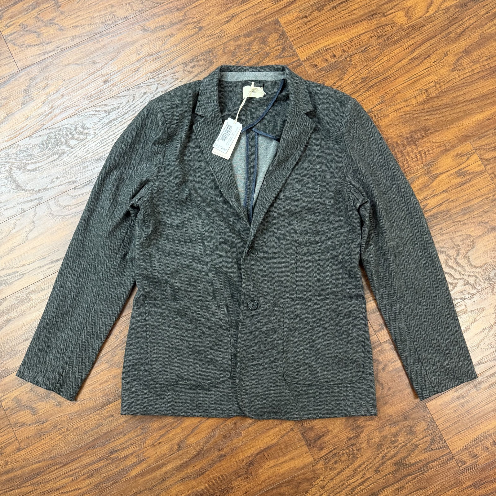 Civil Society Blazer Mens L Gray Herringbone Knit Two Button Gustave Stretch