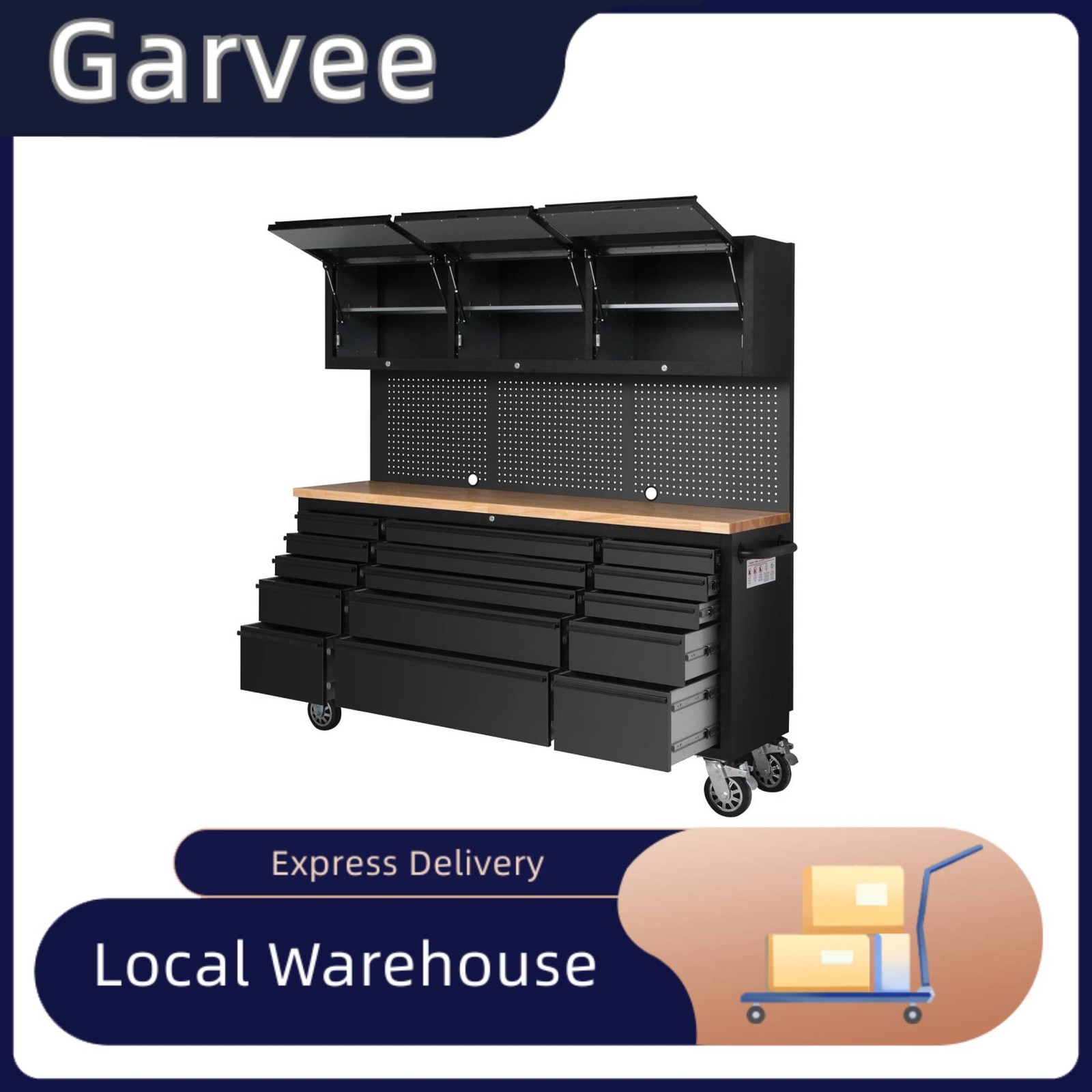 Mobile Workbench Storage for Garage, Repair Shop and Tool Room, 72\'\' Black Rolli
