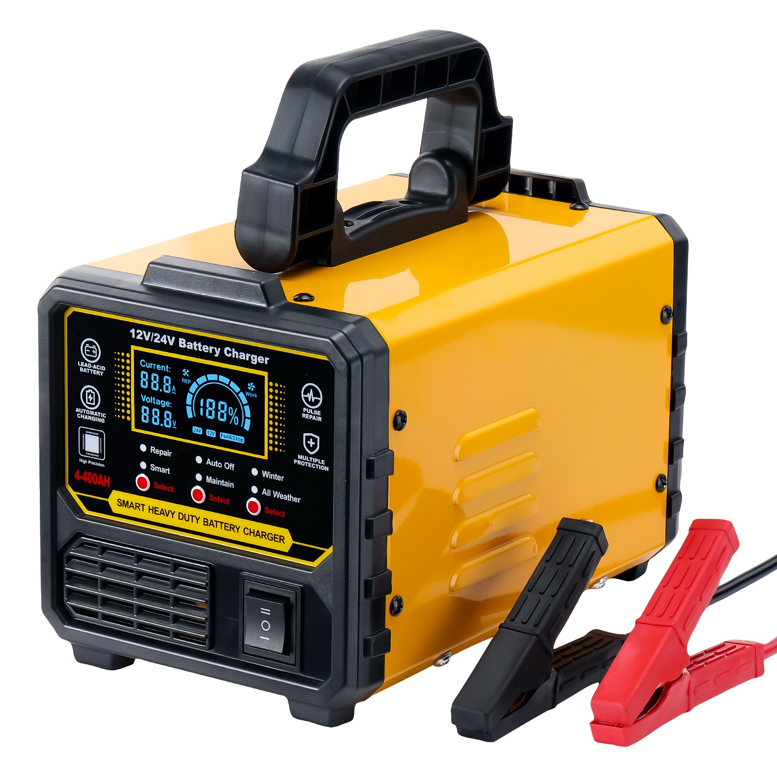 Heavy Duty Car Battery Charger 12V/24V Smart Automatic Intelligent Pulse Repair