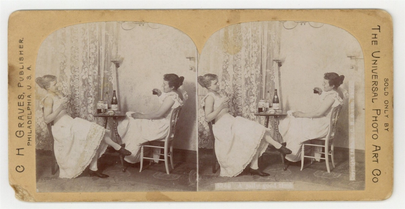Female Prostitutes 1890 Brothel Sex Worker Stereoview Photo Drinking Alcohol