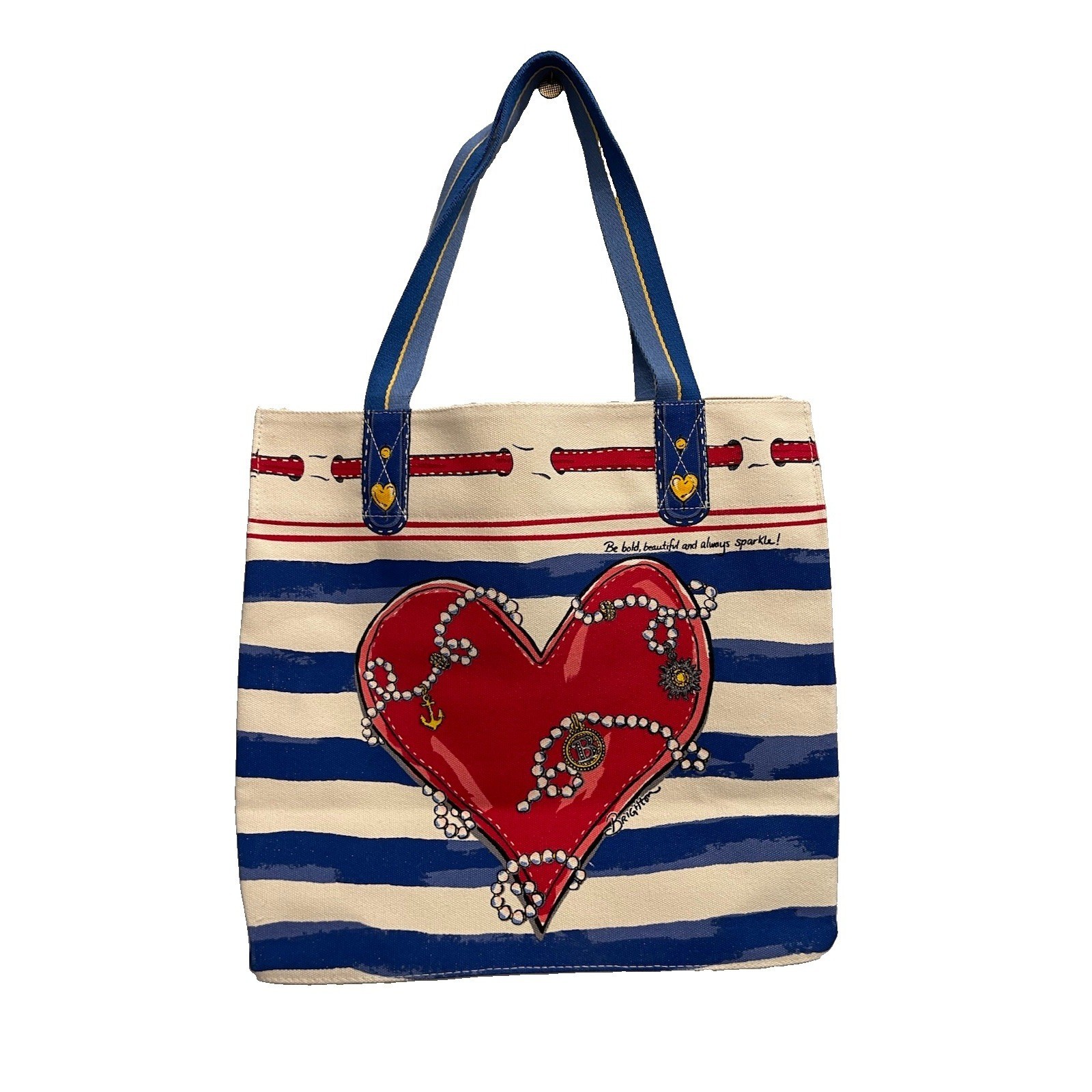 Brighton Striped Love Tote Women Large Red White Blue NWT Heart Nautical