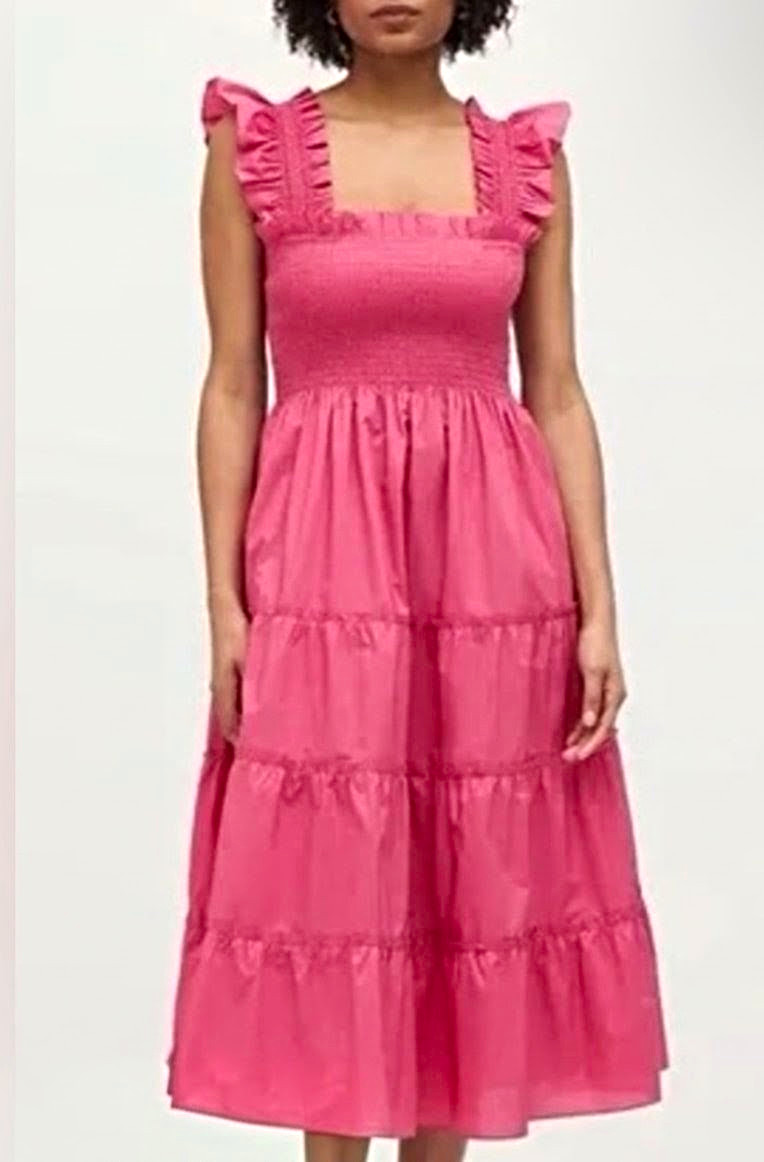 Hill House Home Ellie Nap Dress, Large, Pink, Smocked, Ruffle Midi