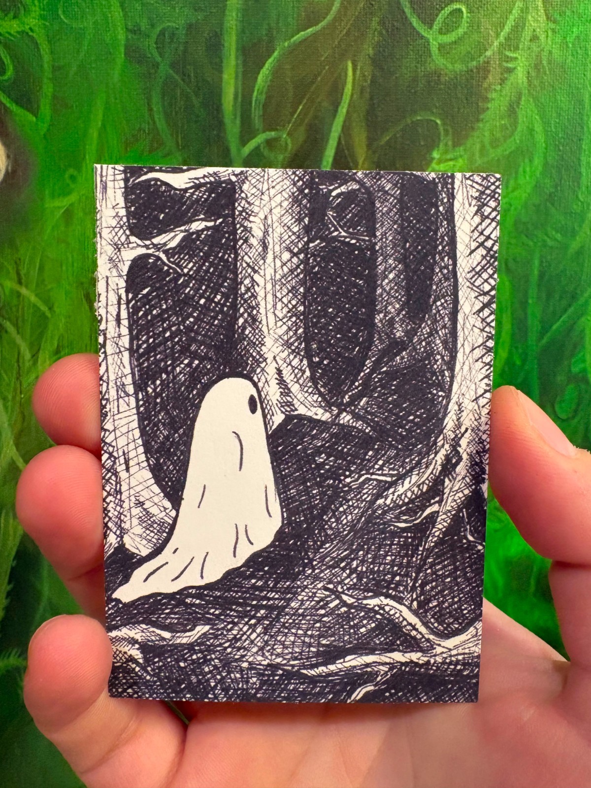 ACEO Original PRINT Art Card Lonely Ghost Bubble And Squeak