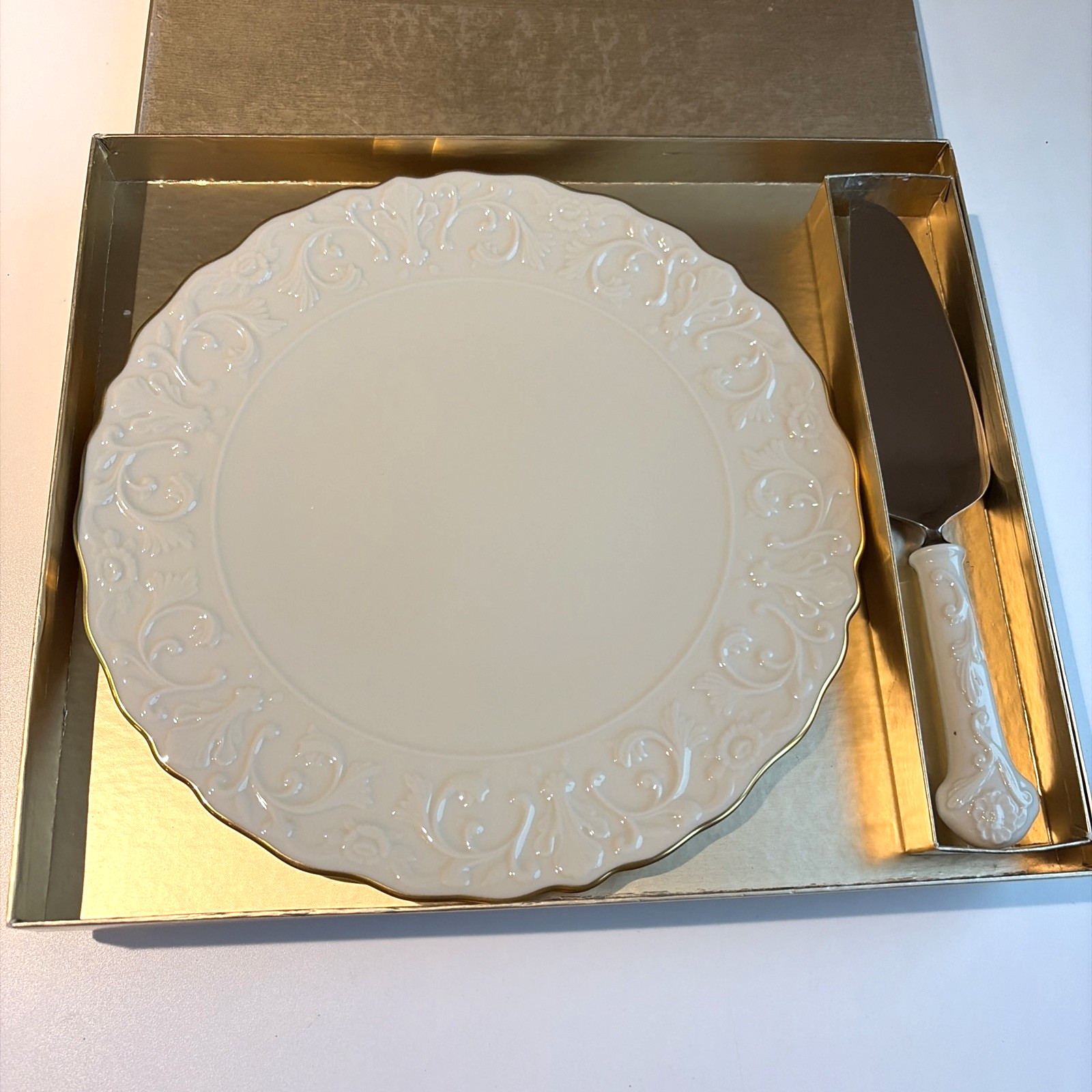 VTG Lenox Georgian Collection Cake Plate & Serving Knife Set New Original Box