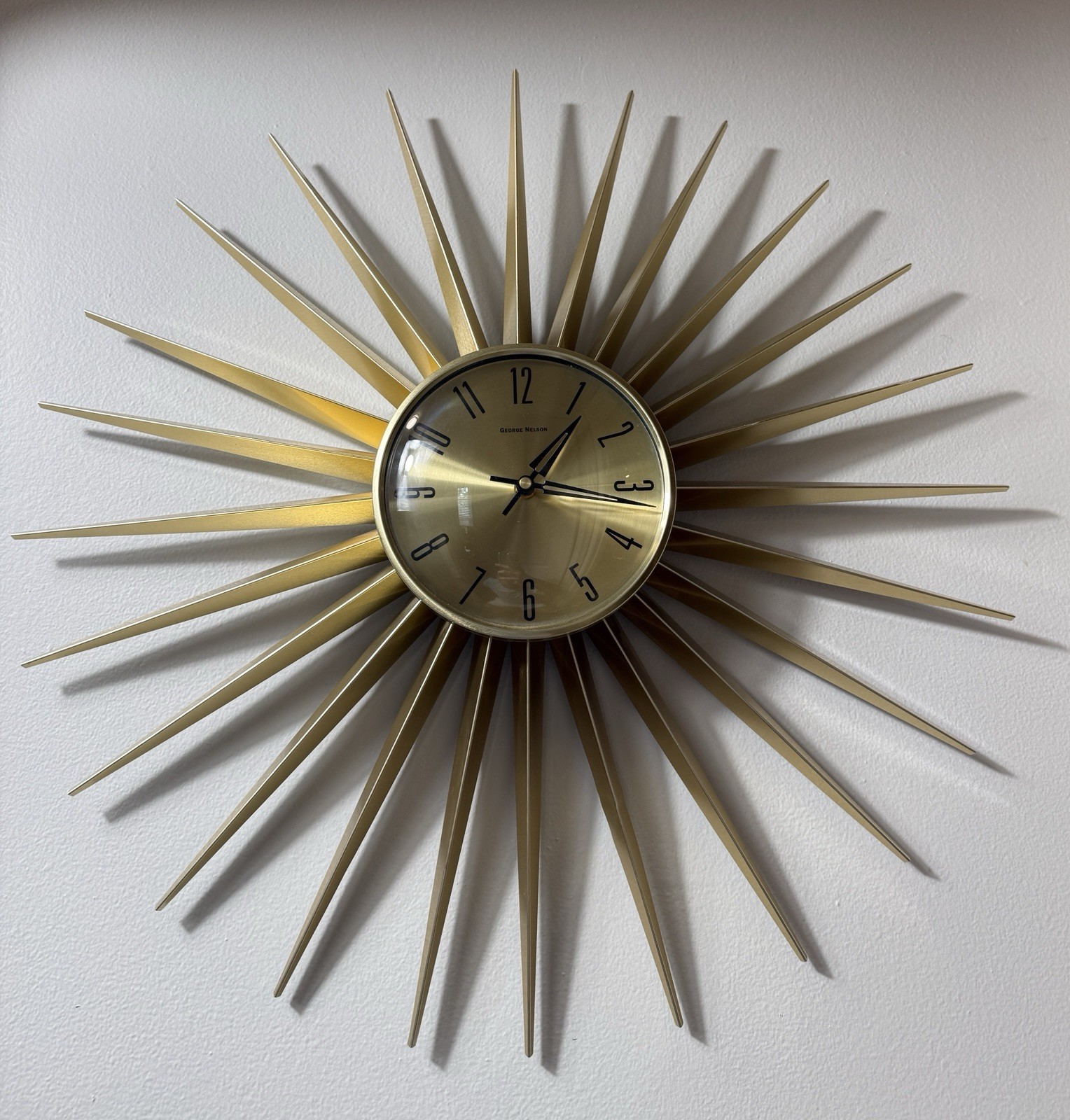Kirch 1688 George Nelson 24” Gold Metal Sunburst Wall Clock Atomic MCM