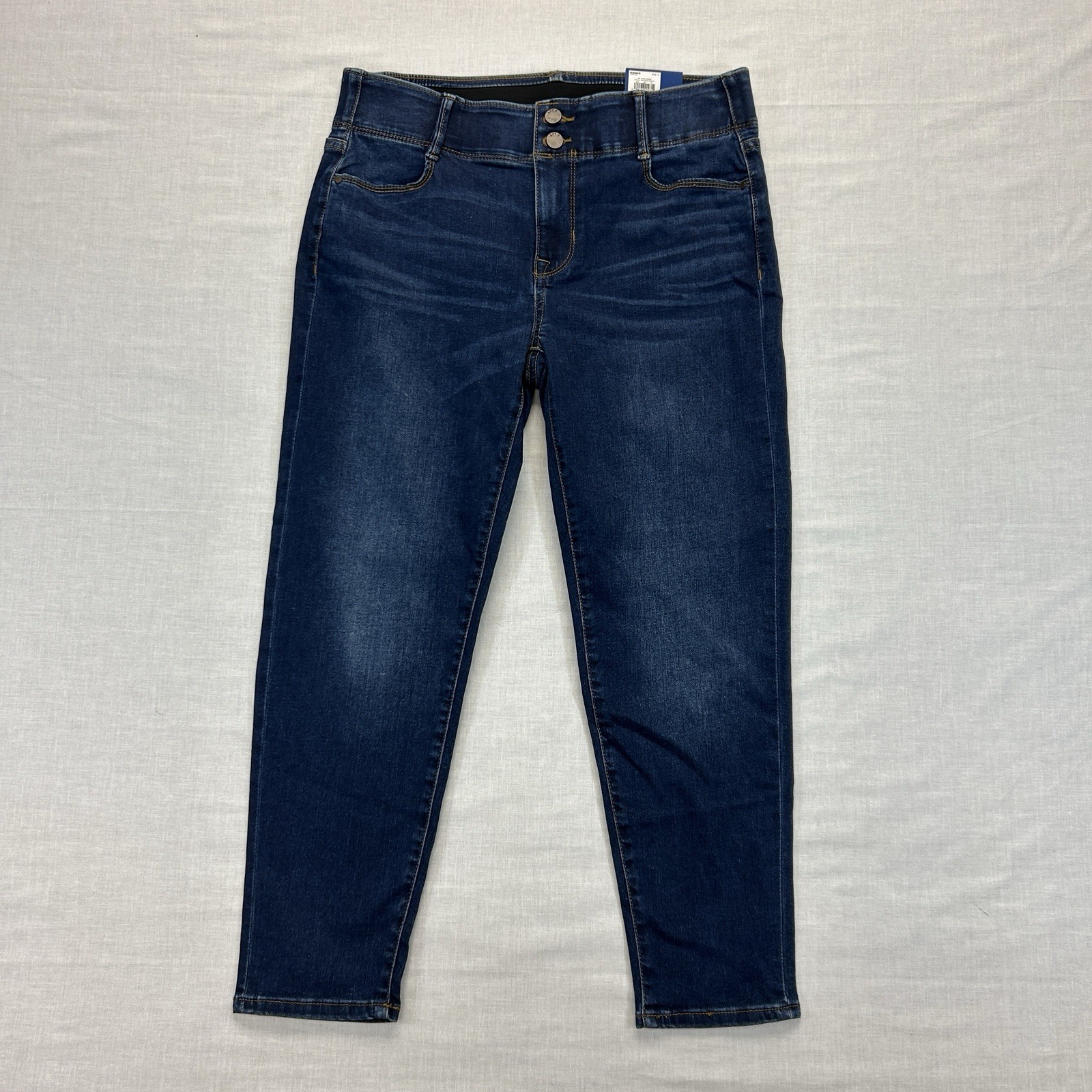 APT 9 NEW Tummy Control Ankle Jeans Women\'s 12 Dark Wash Mid Rise Elastic Waist