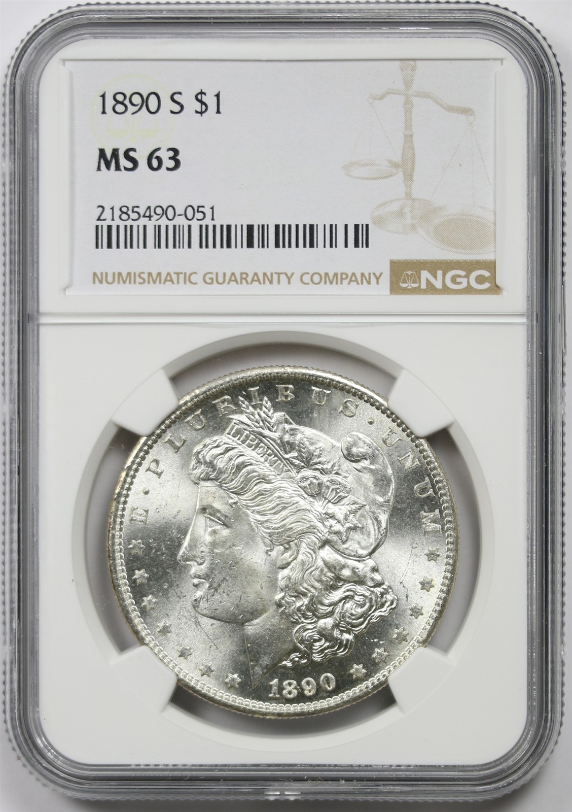 1890-S $1 NGC MS 63 Morgan Silver Dollar 1890-S $1 NGC MS 63 Morgan Silver Dollar