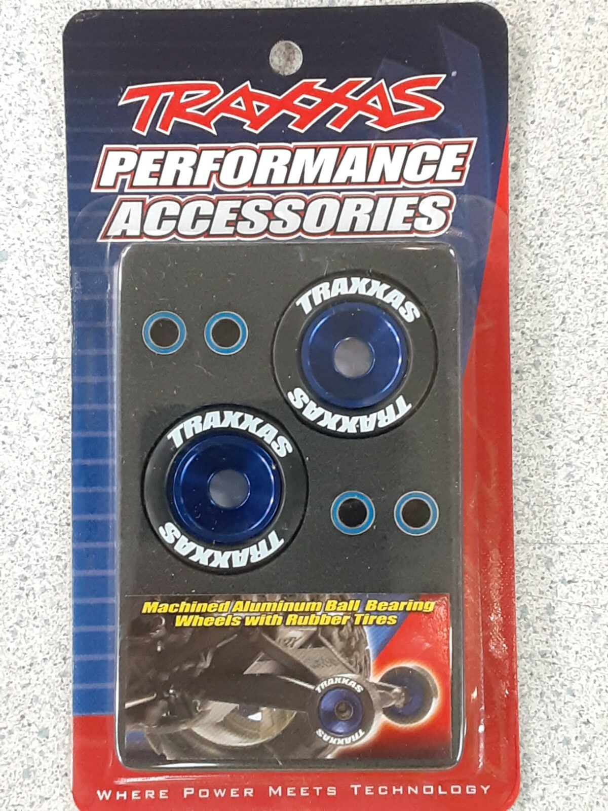 Traxxas TRA5186A Aluminum Wheelie Bar Wheel Set w/Rubber Tires Blue New