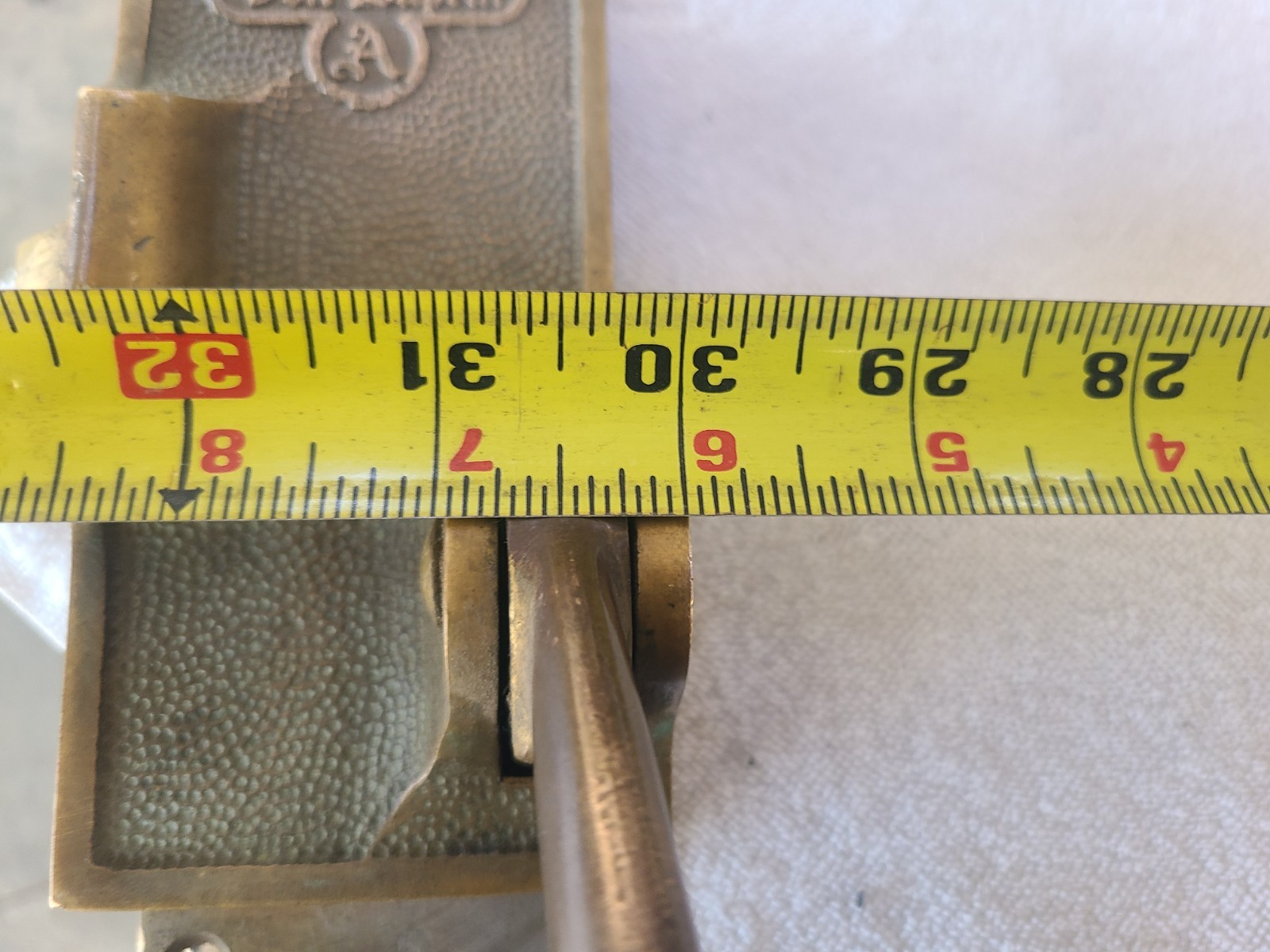 Von Duprin vintage brass Panic Bar opener. Model A double tile exposed latch