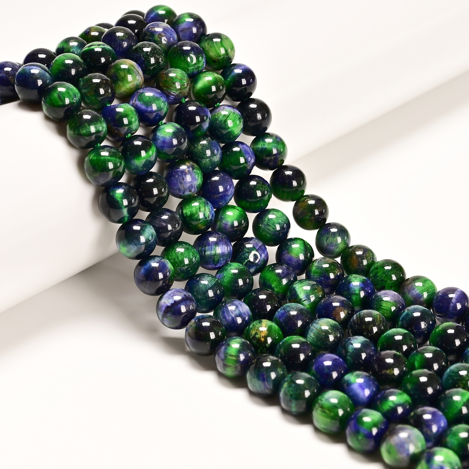 Galaxy Green Blue Tiger Eye Smooth Round Beads Size 6mm 8mm 10mm 15.5\