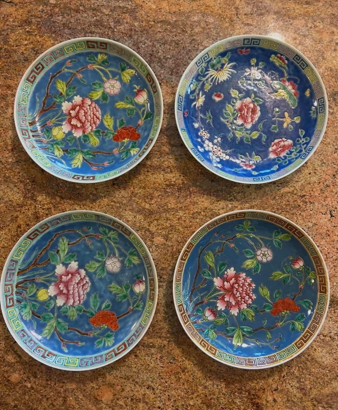 Four Vintage/Antique Famille Rose Chinese Plates, One Different, ~ 9\