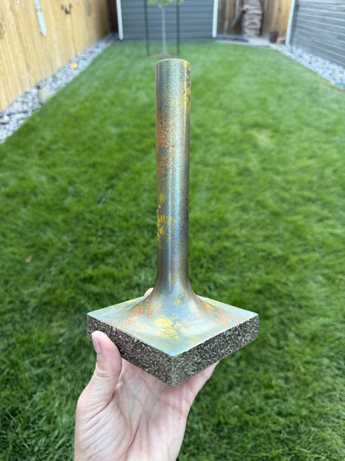 Vintage Collectible Abstract Modernist Japanese Polychrome Patinated Bronze Vase